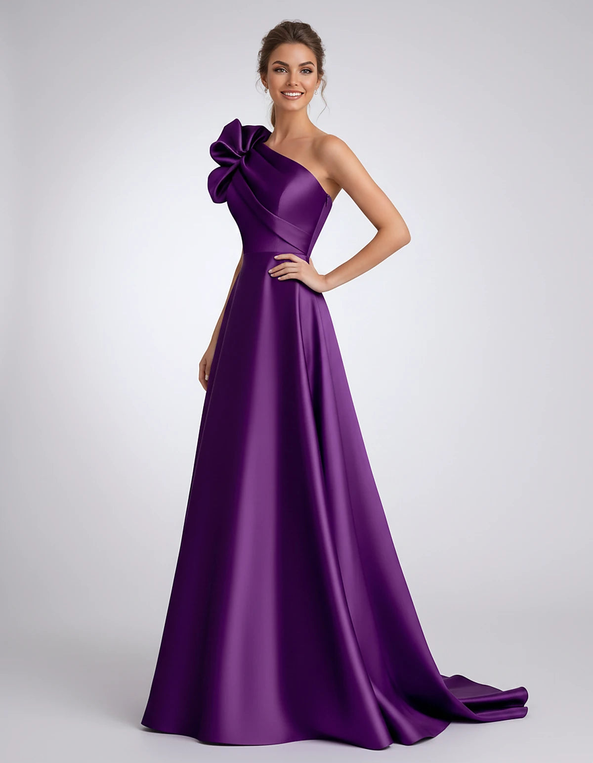 Satin One-Shoulder Sleeveless A-Line Maxi Dress for Party, Cocktail, Evening, Wedding Guest, Formal Events & Summer Occasions