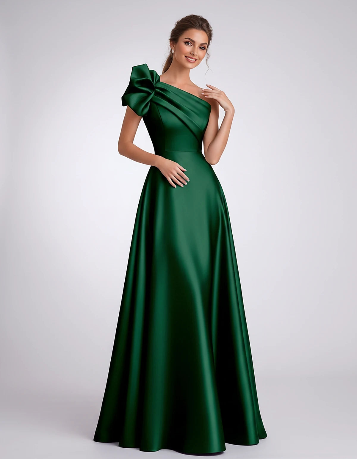 Satin One-Shoulder Sleeveless A-Line Maxi Dress for Party, Cocktail, Evening, Wedding Guest, Formal Events & Summer Occasions