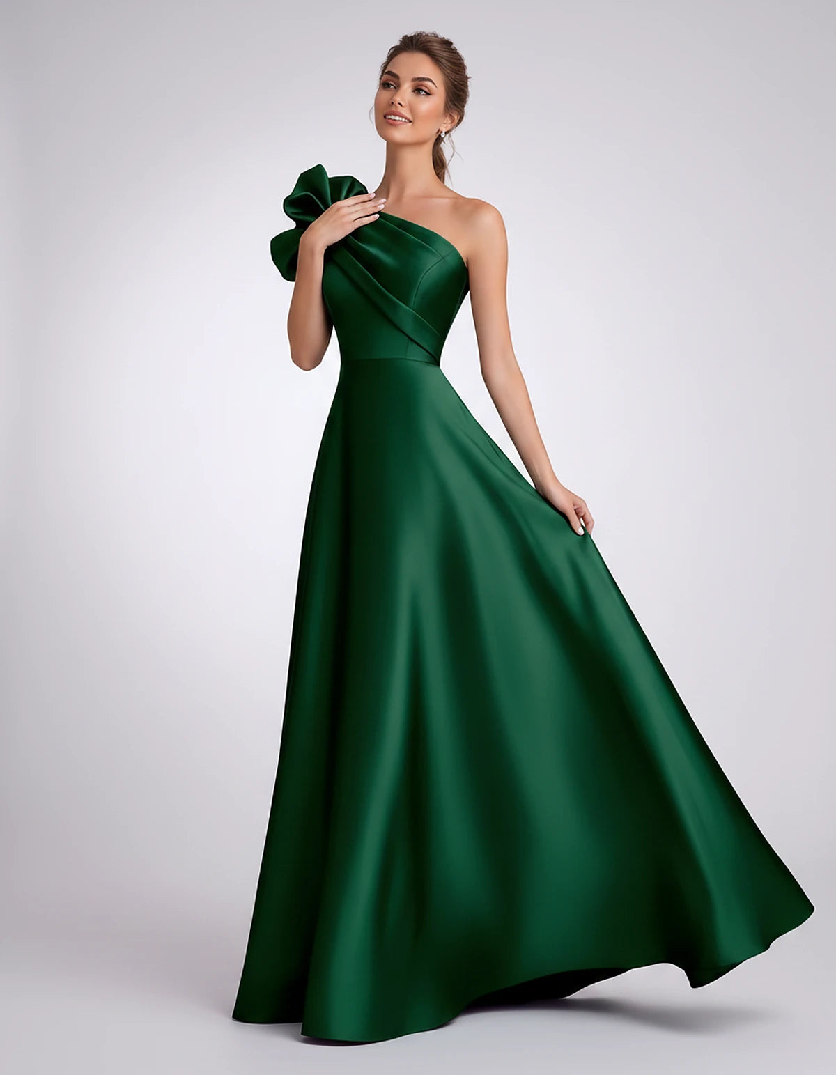 Satin One-Shoulder Sleeveless A-Line Maxi Dress for Party, Cocktail, Evening, Wedding Guest, Formal Events & Summer Occasions