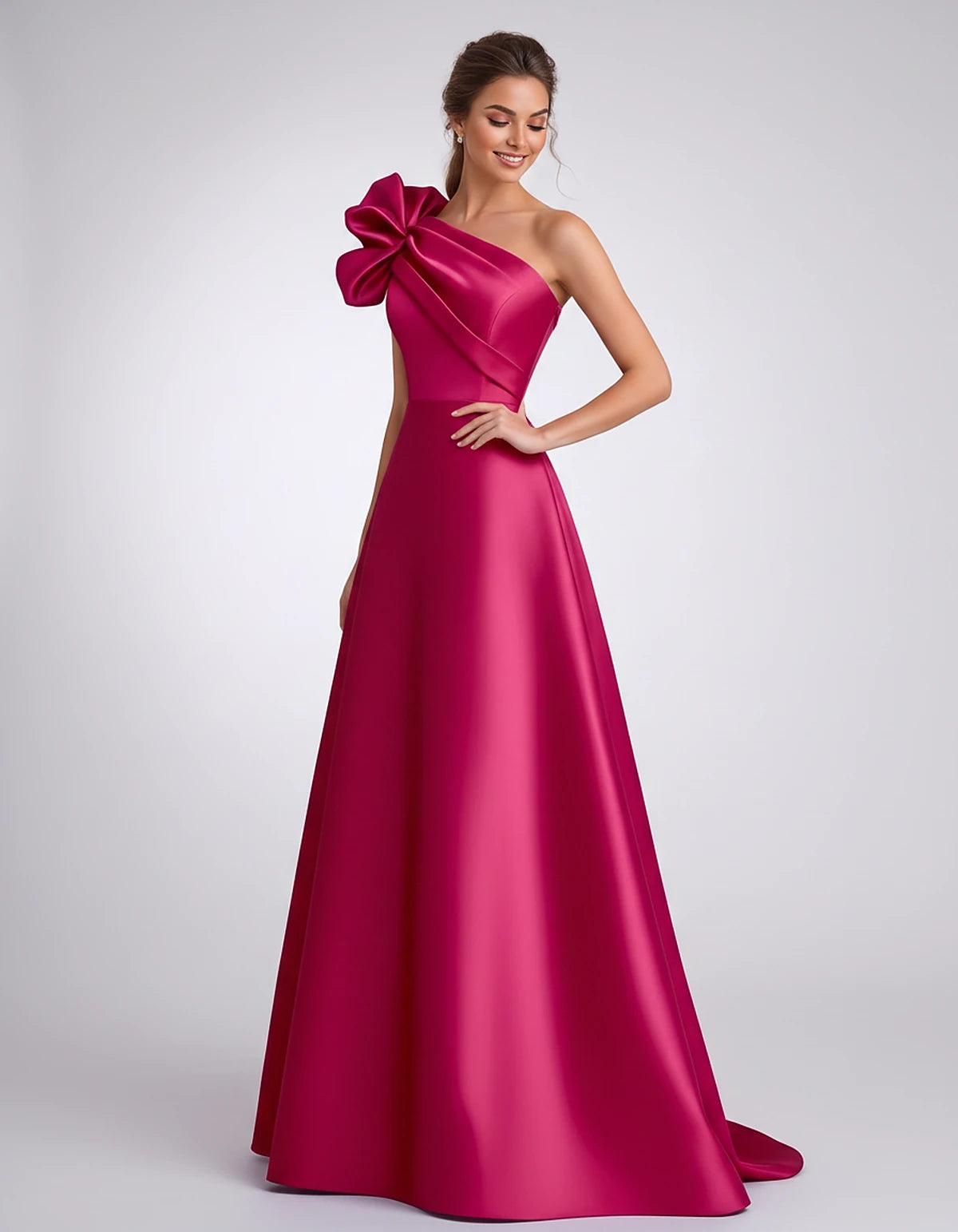 Satin One-Shoulder Sleeveless A-Line Maxi Dress for Party, Cocktail, Evening, Wedding Guest, Formal Events & Summer Occasions