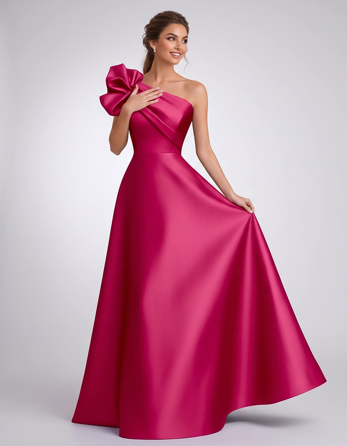 Satin One-Shoulder Sleeveless A-Line Maxi Dress for Party, Cocktail, Evening, Wedding Guest, Formal Events & Summer Occasions