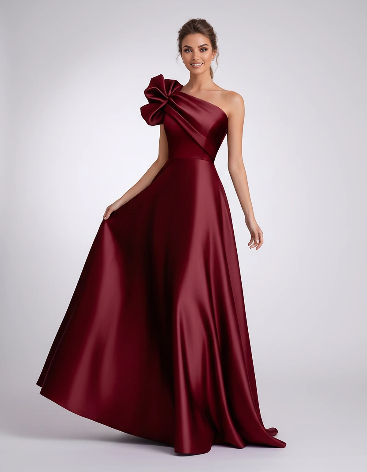 Satin One-Shoulder Sleeveless A-Line Maxi Dress for Party, Cocktail, Evening, Wedding Guest, Formal Events & Summer Occasions