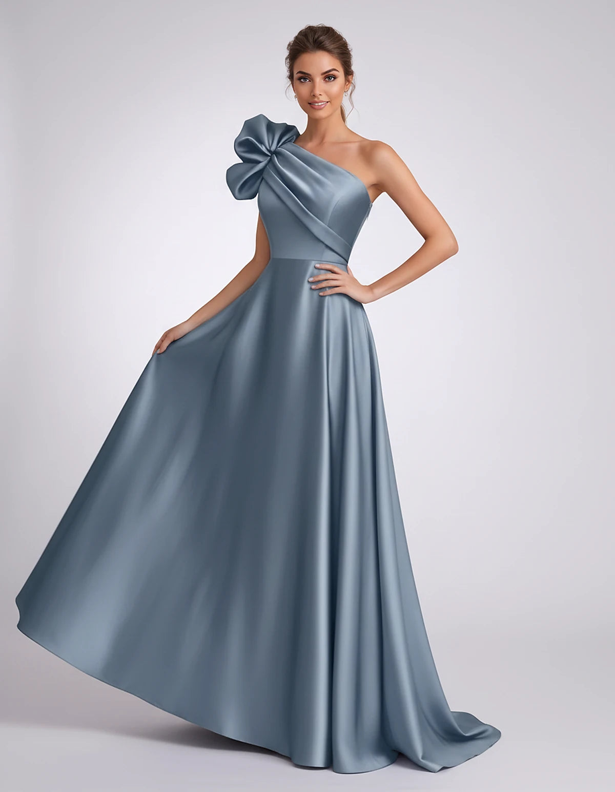 Satin One-Shoulder Sleeveless A-Line Maxi Dress for Party, Cocktail, Evening, Wedding Guest, Formal Events & Summer Occasions