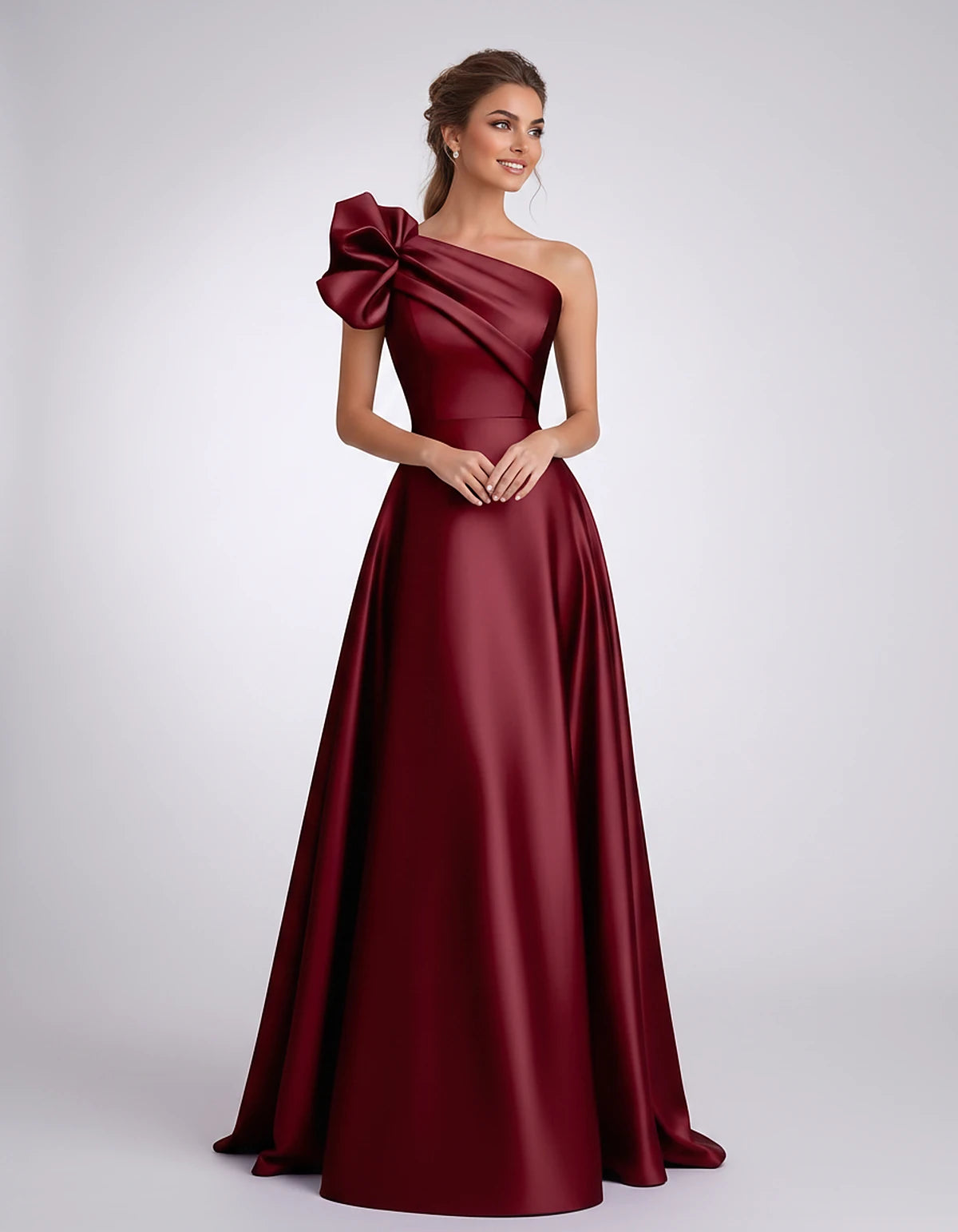Satin One-Shoulder Sleeveless A-Line Maxi Dress for Party, Cocktail, Evening, Wedding Guest, Formal Events & Summer Occasions