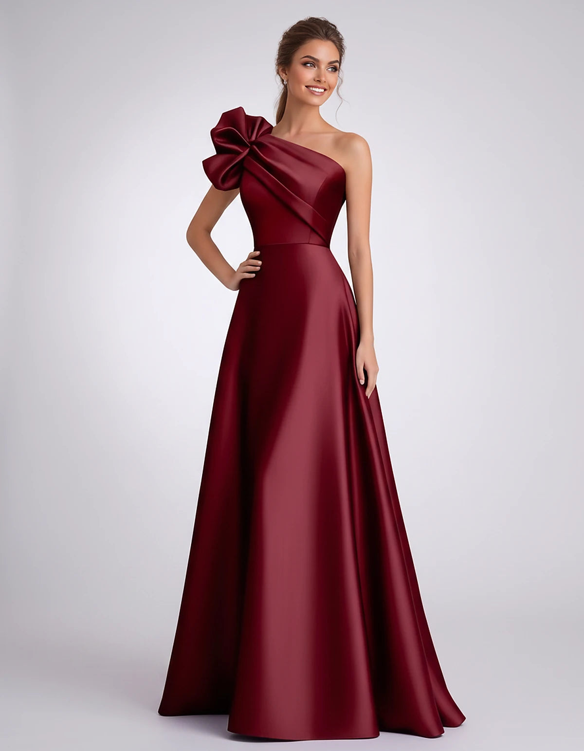 Satin One-Shoulder Sleeveless A-Line Maxi Dress for Party, Cocktail, Evening, Wedding Guest, Formal Events & Summer Occasions