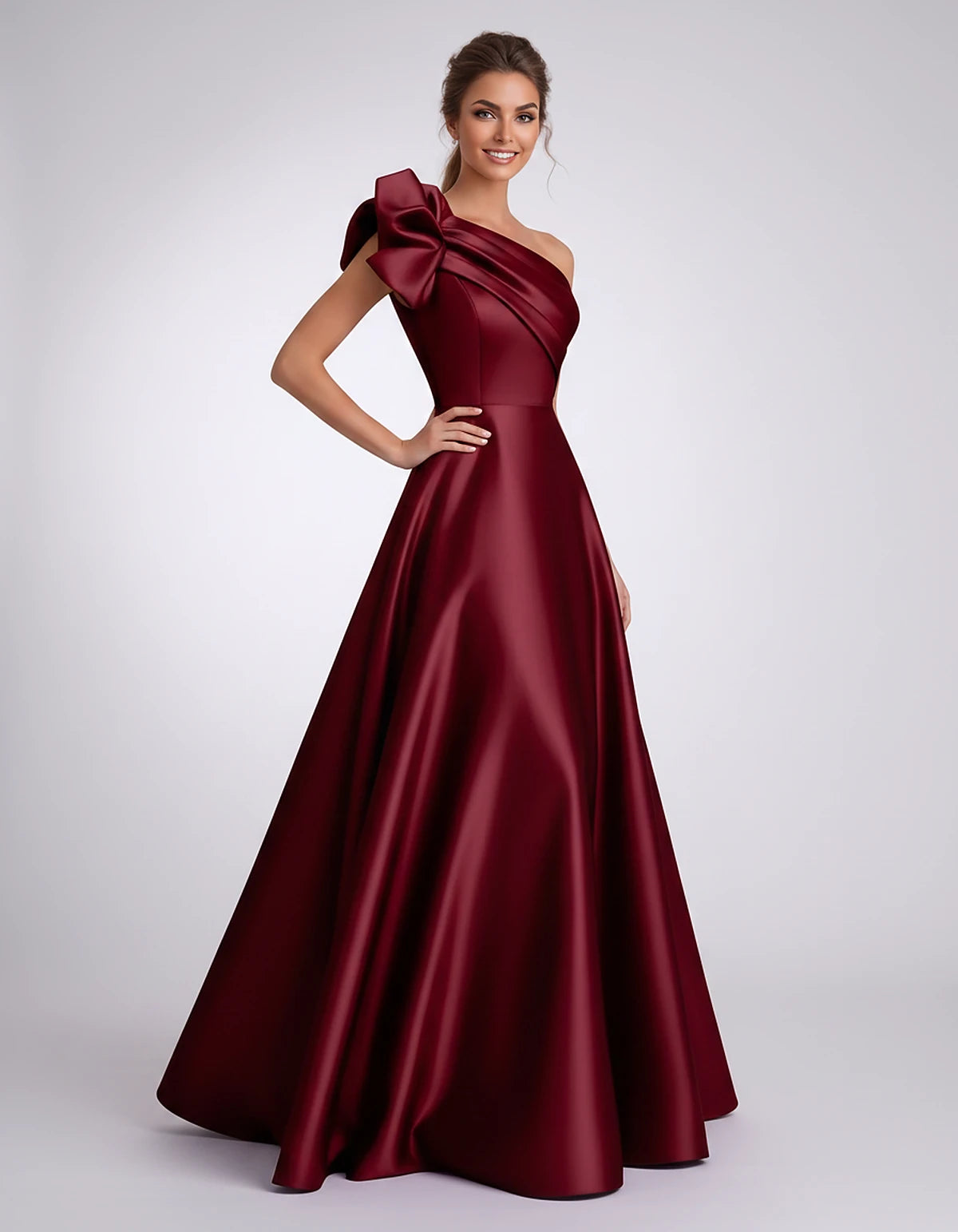 Satin One-Shoulder Sleeveless A-Line Maxi Dress for Party, Cocktail, Evening, Wedding Guest, Formal Events & Summer Occasions