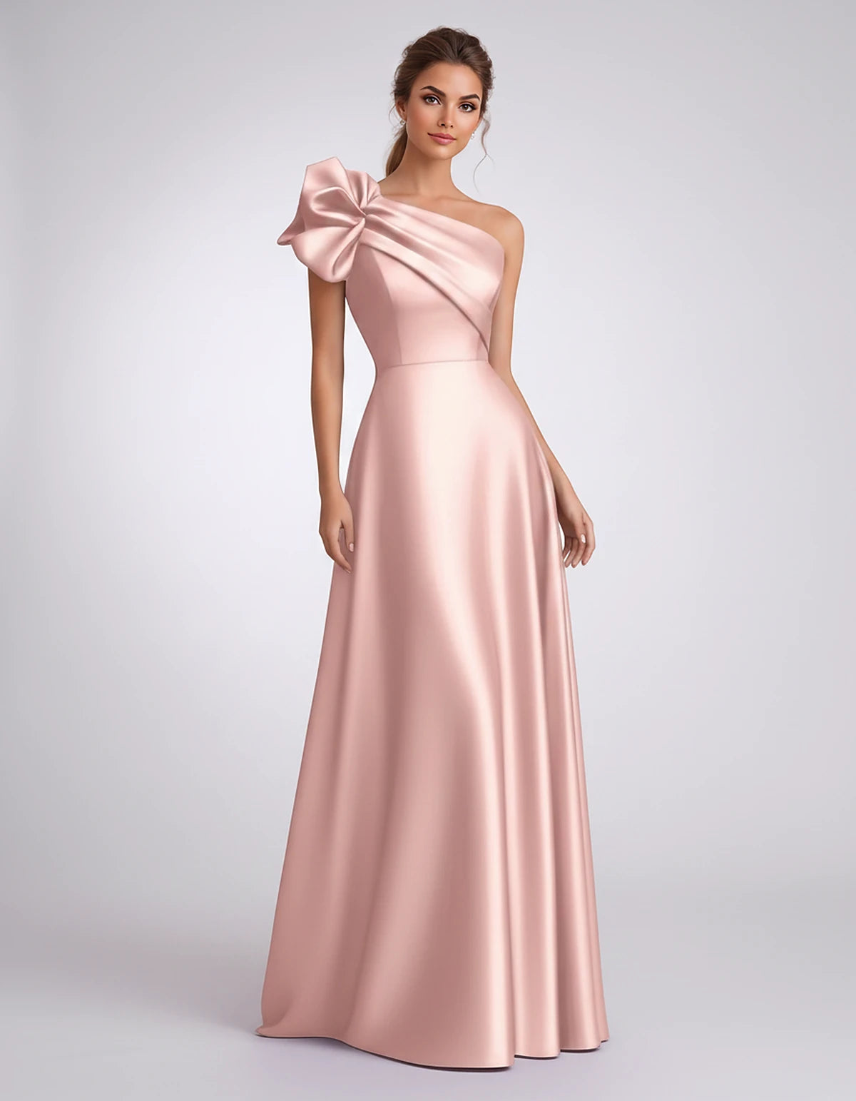 Satin One-Shoulder Sleeveless A-Line Maxi Dress for Party, Cocktail, Evening, Wedding Guest, Formal Events & Summer Occasions