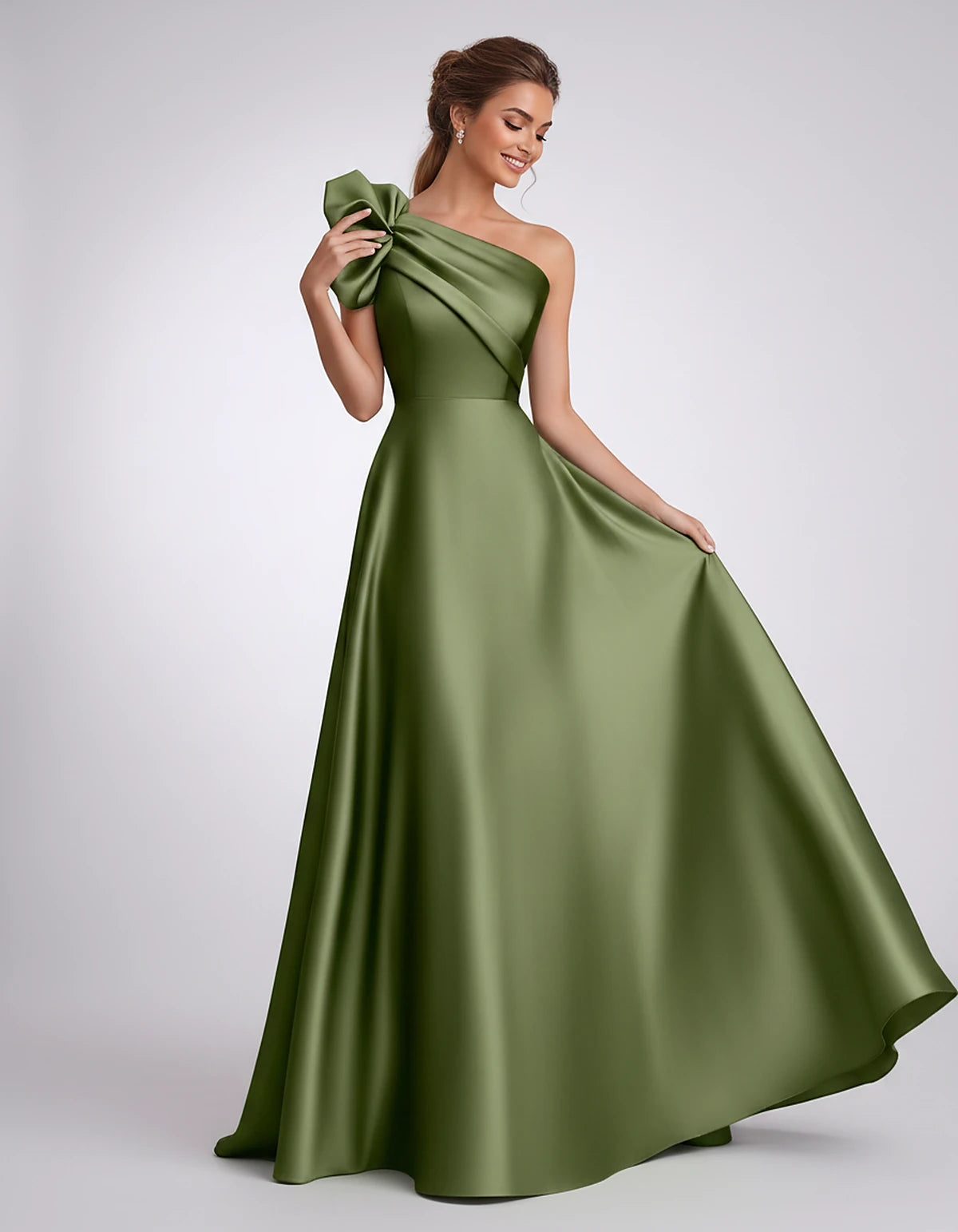 Satin One-Shoulder Sleeveless A-Line Maxi Dress for Party, Cocktail, Evening, Wedding Guest, Formal Events & Summer Occasions