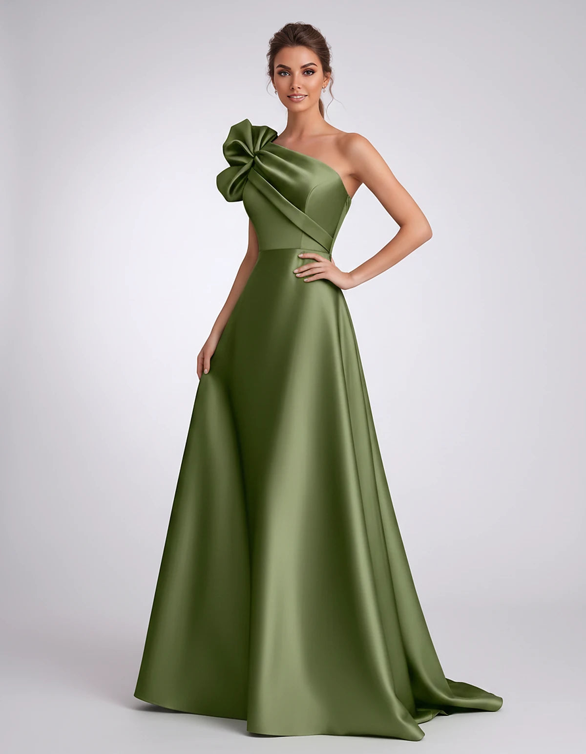 Satin One-Shoulder Sleeveless A-Line Maxi Dress for Party, Cocktail, Evening, Wedding Guest, Formal Events & Summer Occasions
