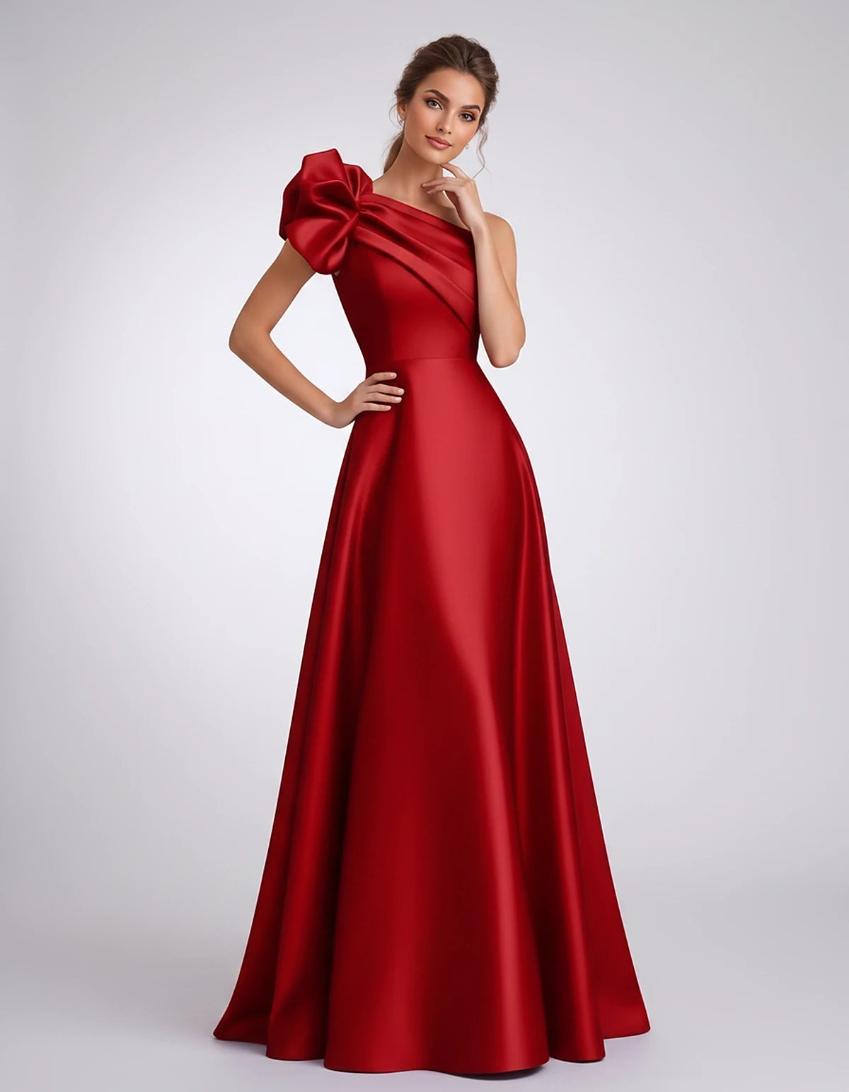 Satin One-Shoulder Sleeveless A-Line Maxi Dress for Party, Cocktail, Evening, Wedding Guest, Formal Events & Summer Occasions