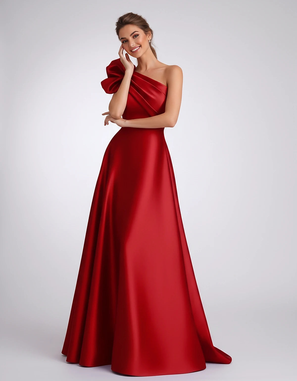 Satin One-Shoulder Sleeveless A-Line Maxi Dress for Party, Cocktail, Evening, Wedding Guest, Formal Events & Summer Occasions