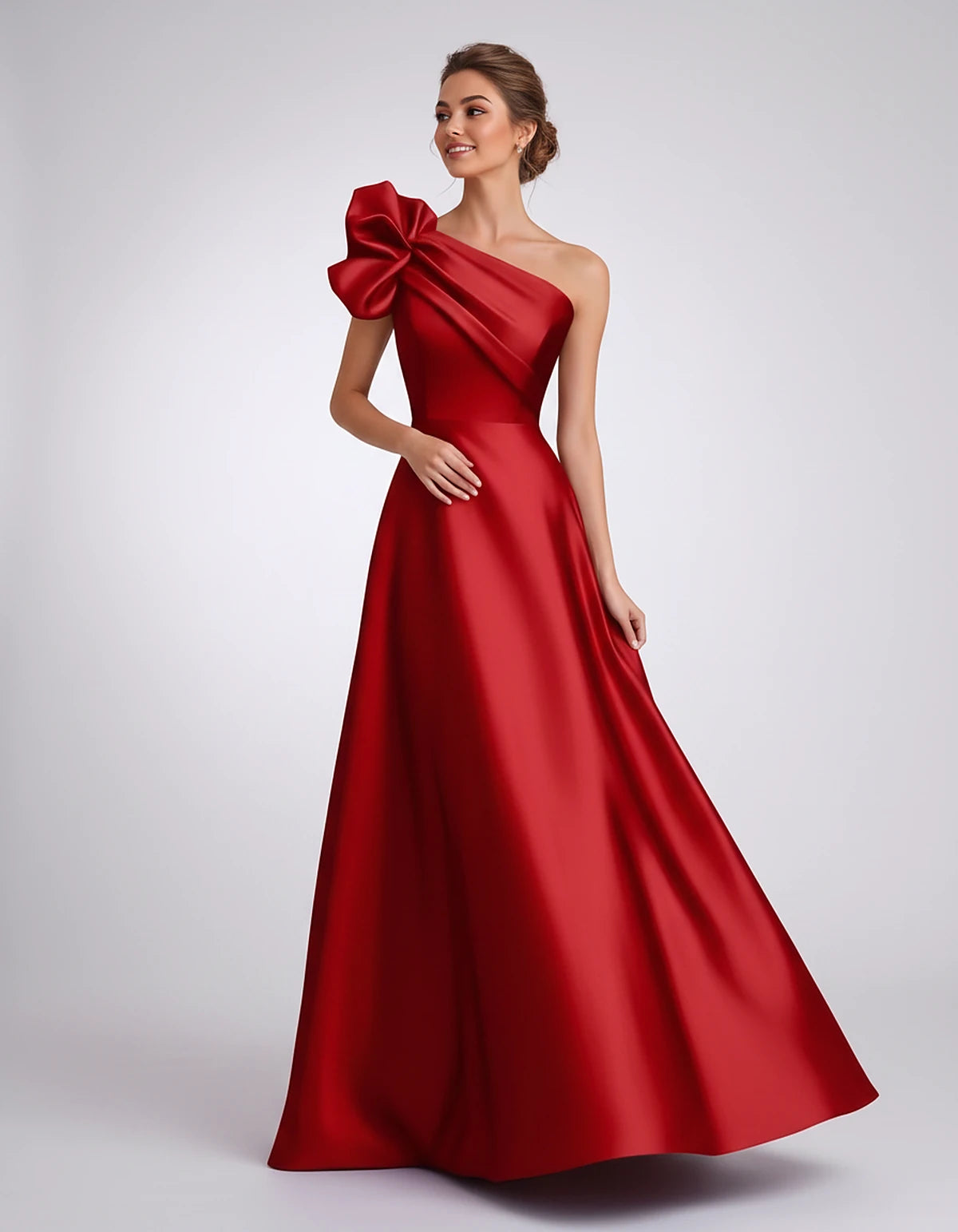 Satin One-Shoulder Sleeveless A-Line Maxi Dress for Party, Cocktail, Evening, Wedding Guest, Formal Events & Summer Occasions