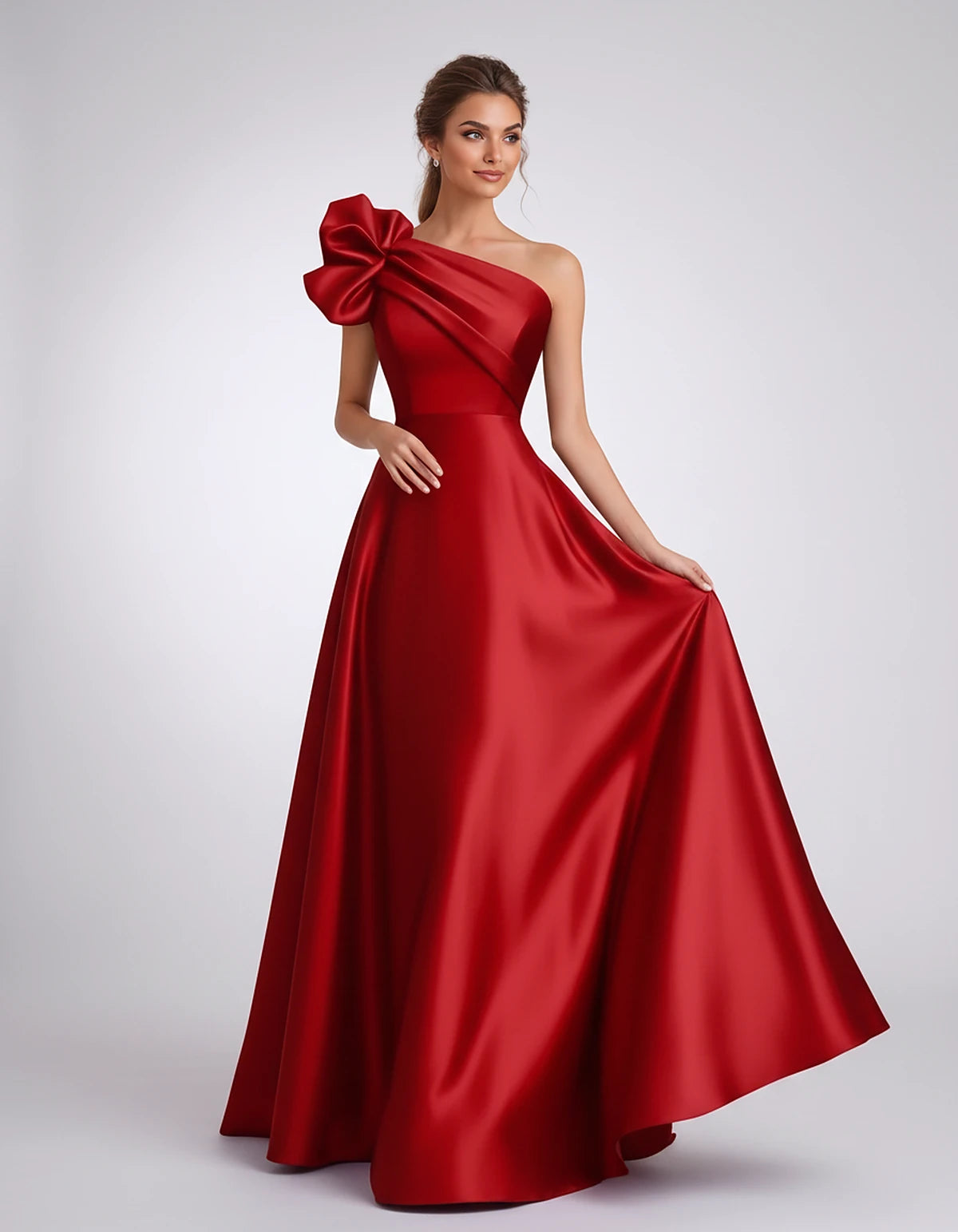 Satin One-Shoulder Sleeveless A-Line Maxi Dress for Party, Cocktail, Evening, Wedding Guest, Formal Events & Summer Occasions