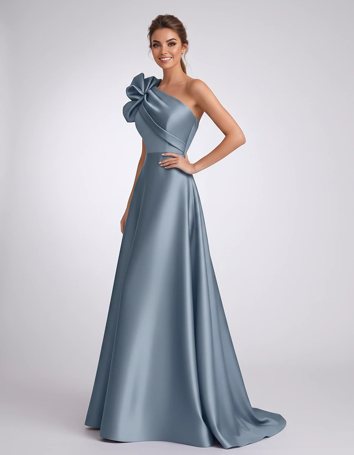 Satin One-Shoulder Sleeveless A-Line Maxi Dress for Party, Cocktail, Evening, Wedding Guest, Formal Events & Summer Occasions