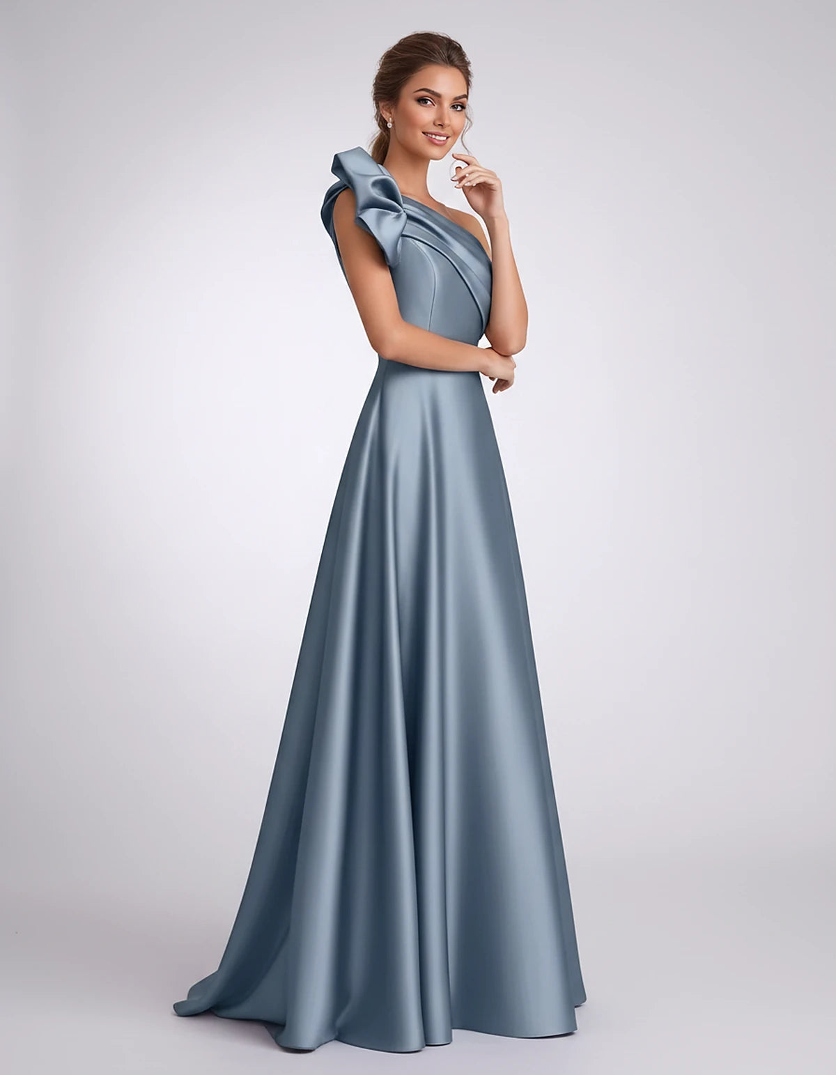 Satin One-Shoulder Sleeveless A-Line Maxi Dress for Party, Cocktail, Evening, Wedding Guest, Formal Events & Summer Occasions