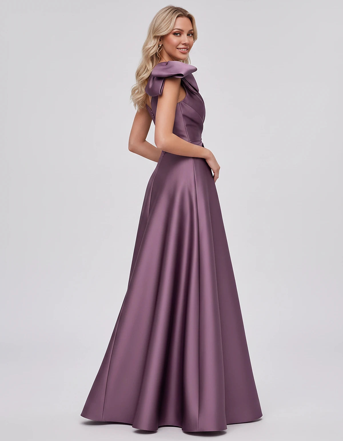 Satin Sleeveless One-Shoulder A-Line Maxi Dress with Bow for Prom, Party, Cocktail, Evening, Wedding Guest & Summer Events, s