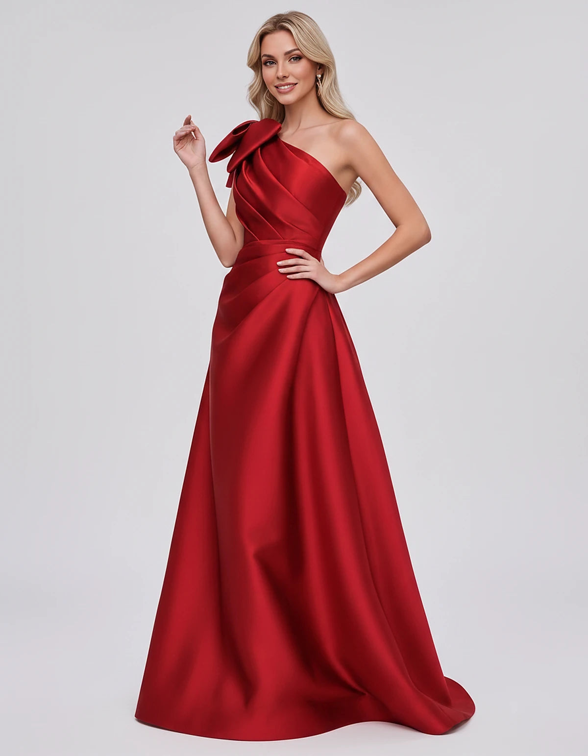 Satin Sleeveless One-Shoulder A-Line Maxi Dress with Bow for Prom, Party, Cocktail, Evening, Wedding Guest & Summer Events, f