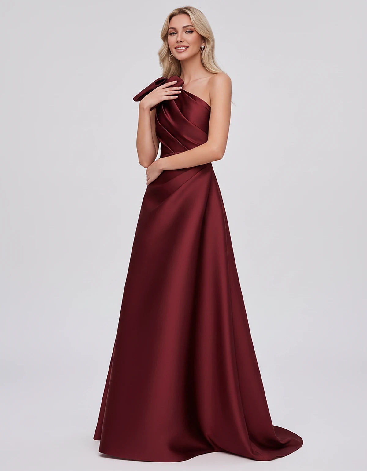 Satin Sleeveless One-Shoulder A-Line Maxi Dress with Bow for Prom, Party, Cocktail, Evening, Wedding Guest & Summer Events, f
