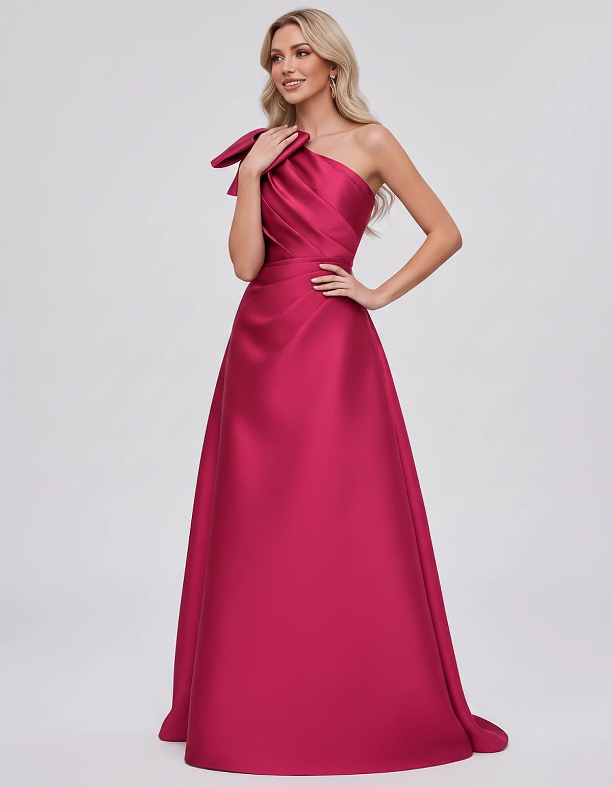 Satin Sleeveless One-Shoulder A-Line Maxi Dress with Bow for Prom, Party, Cocktail, Evening, Wedding Guest & Summer Events, f