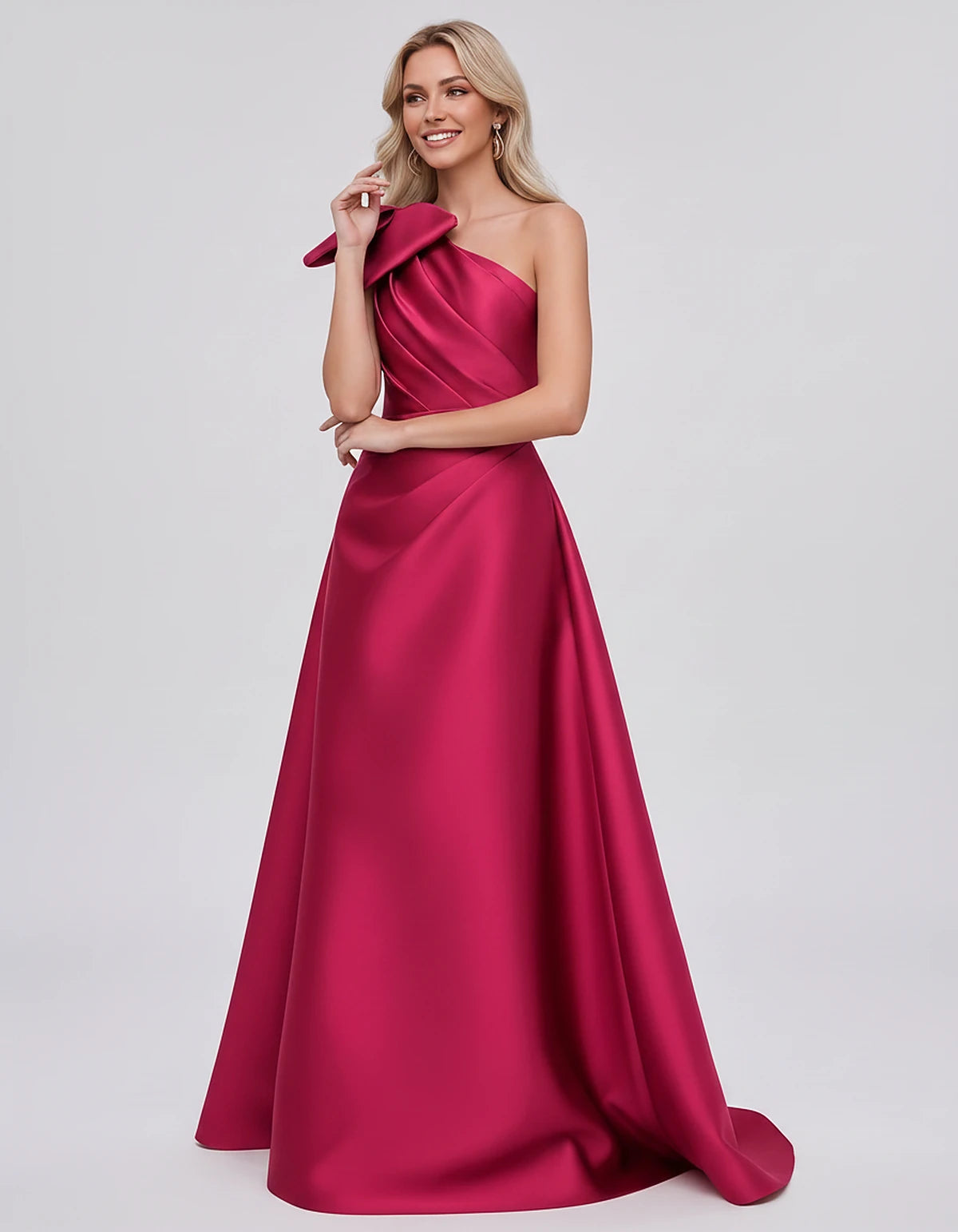 Satin Sleeveless One-Shoulder A-Line Maxi Dress with Bow for Prom, Party, Cocktail, Evening, Wedding Guest & Summer Events, f