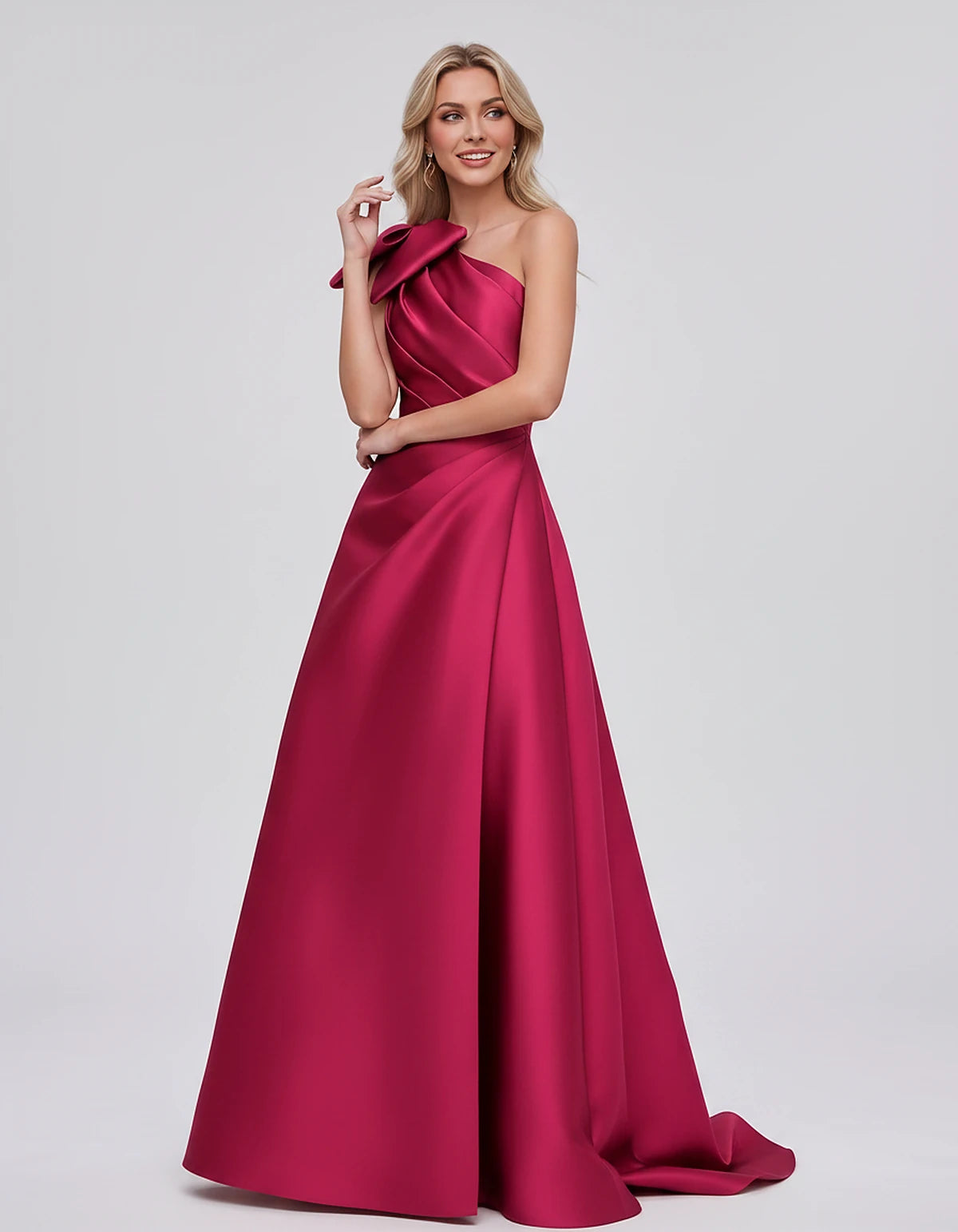 Satin Sleeveless One-Shoulder A-Line Maxi Dress with Bow for Prom, Party, Cocktail, Evening, Wedding Guest & Summer Events, f