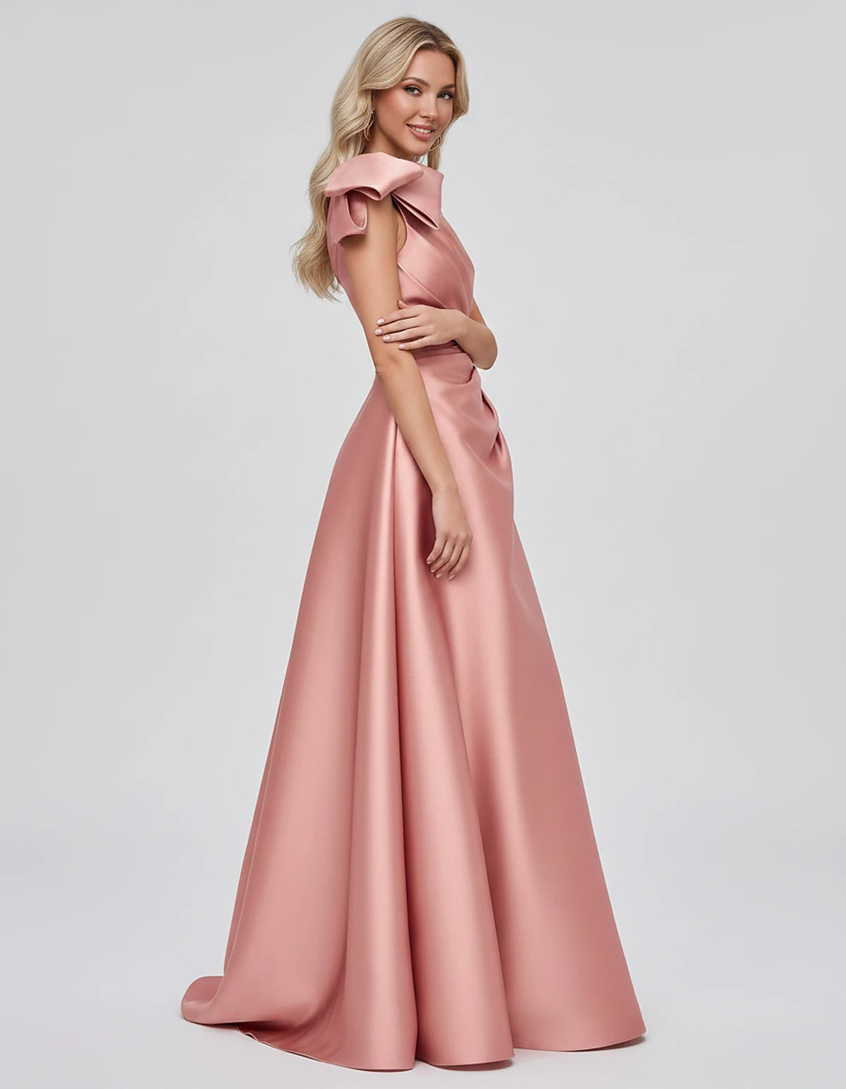 Satin Sleeveless One-Shoulder A-Line Maxi Dress with Bow for Prom, Party, Cocktail, Evening, Wedding Guest & Summer Events, s