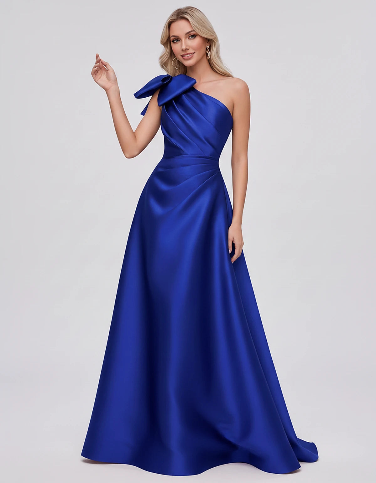 Satin Sleeveless One-Shoulder A-Line Maxi Dress with Bow for Prom, Party, Cocktail, Evening, Wedding Guest & Summer Events, f