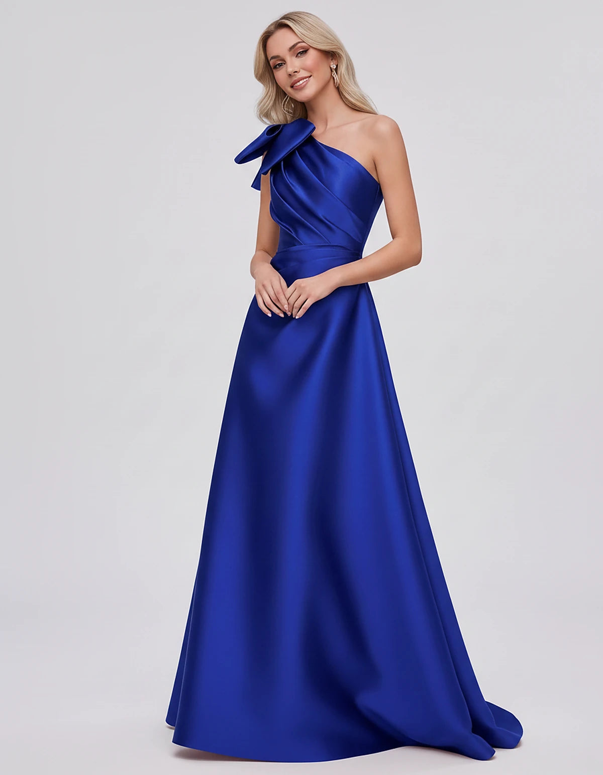 Satin Sleeveless One-Shoulder A-Line Maxi Dress with Bow for Prom, Party, Cocktail, Evening, Wedding Guest & Summer Events, f