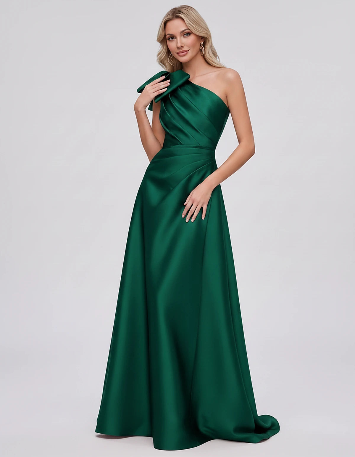 Satin Sleeveless One-Shoulder A-Line Maxi Dress with Bow for Prom, Party, Cocktail, Evening, Wedding Guest & Summer Events, f