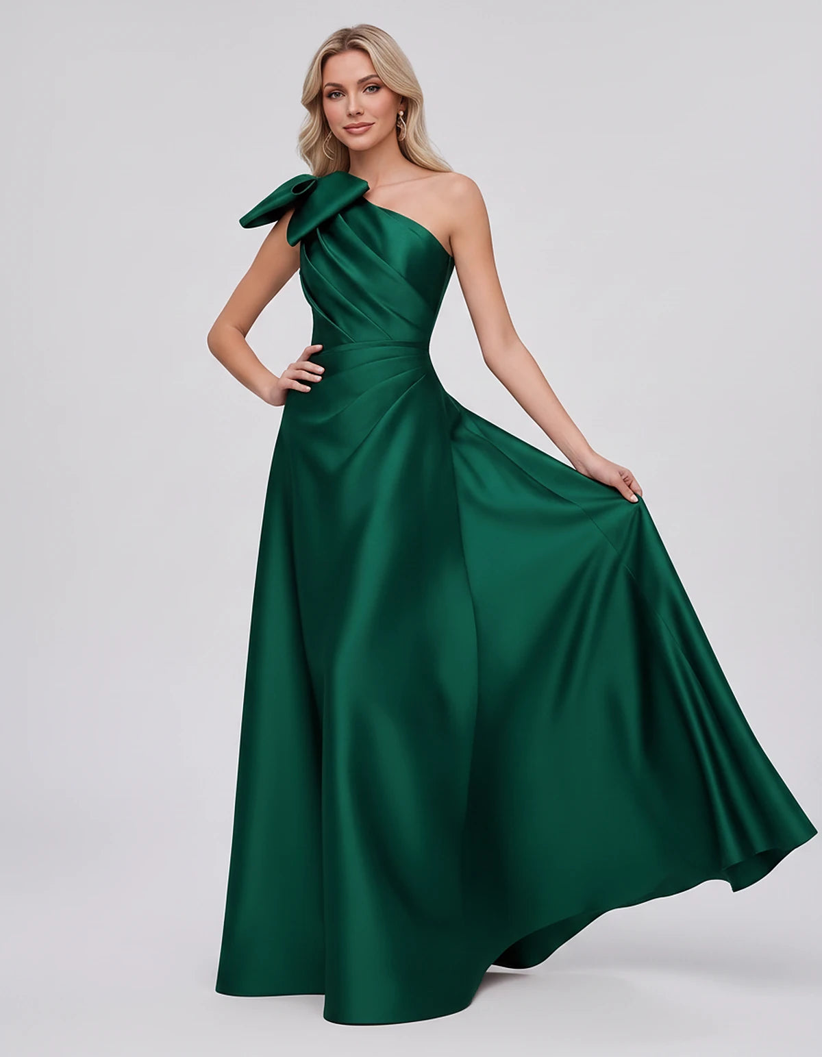 Satin Sleeveless One-Shoulder A-Line Maxi Dress with Bow for Prom, Party, Cocktail, Evening, Wedding Guest & Summer Events, f
