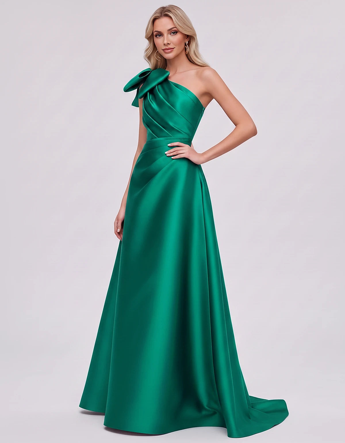 Satin Sleeveless One-Shoulder A-Line Maxi Dress with Bow for Prom, Party, Cocktail, Evening, Wedding Guest & Summer Events, f