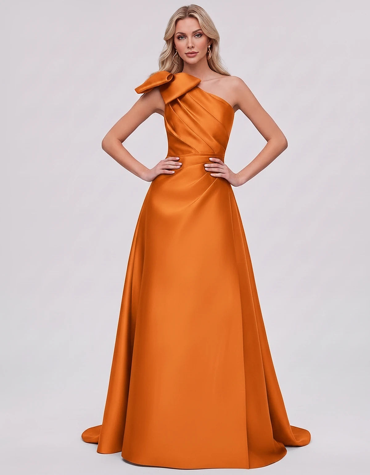 Satin Sleeveless One-Shoulder A-Line Maxi Dress with Bow for Prom, Party, Cocktail, Evening, Wedding Guest & Summer Events, f