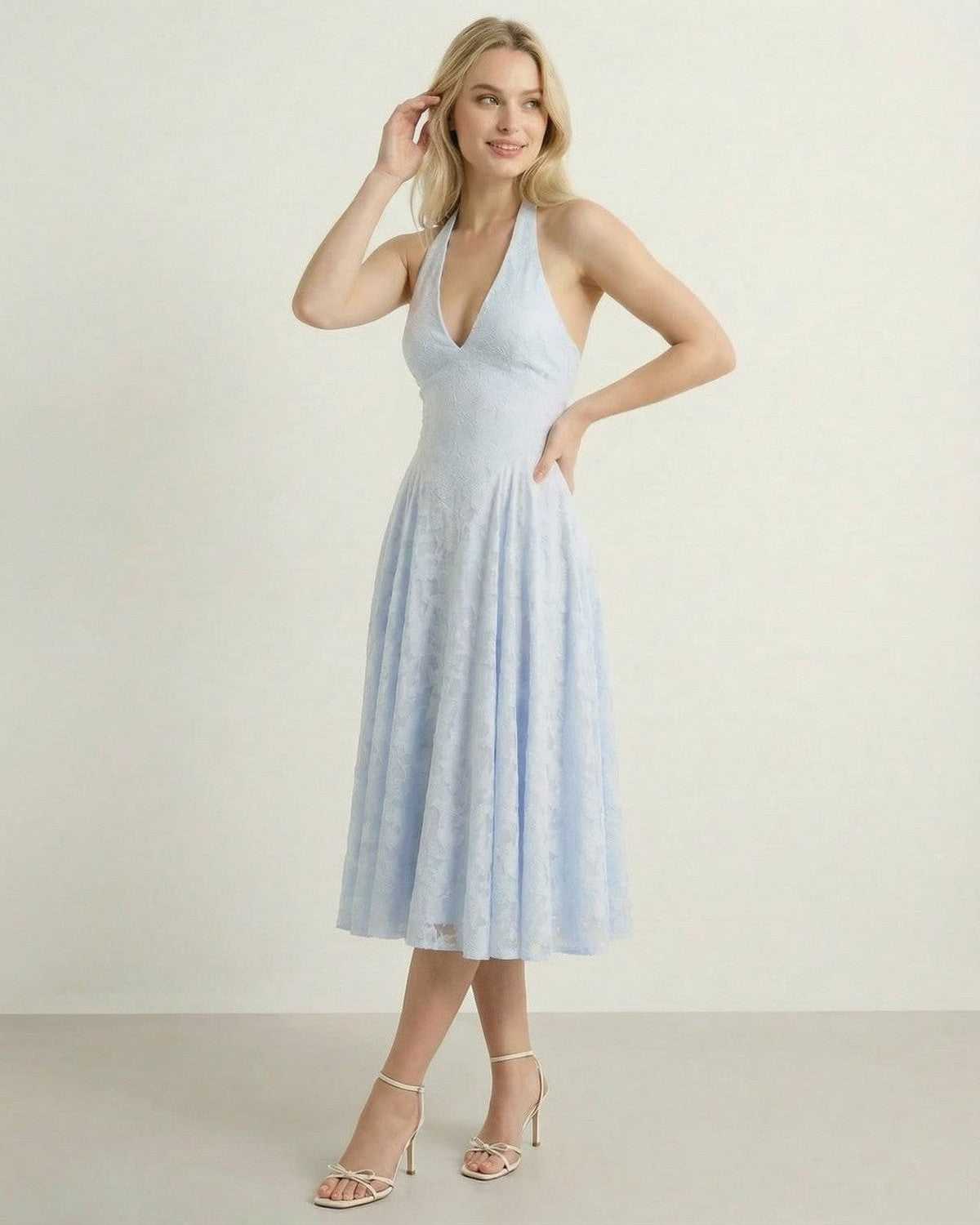 Selene Midi Dress by SLIMONA - Elegant A-Line silhouette in soft jacquard-textured fabric.
