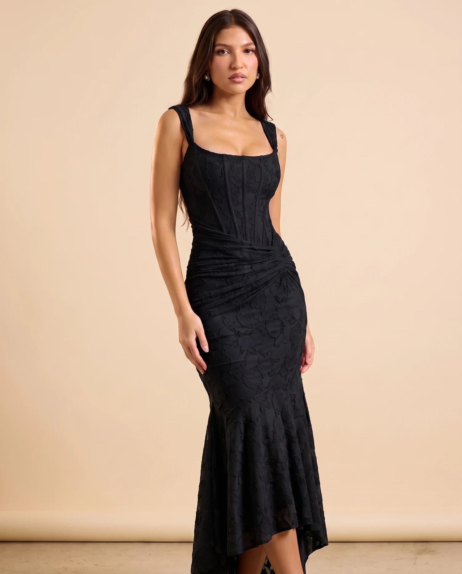 Selvia Lace Mermaid Dress Black 01-hero