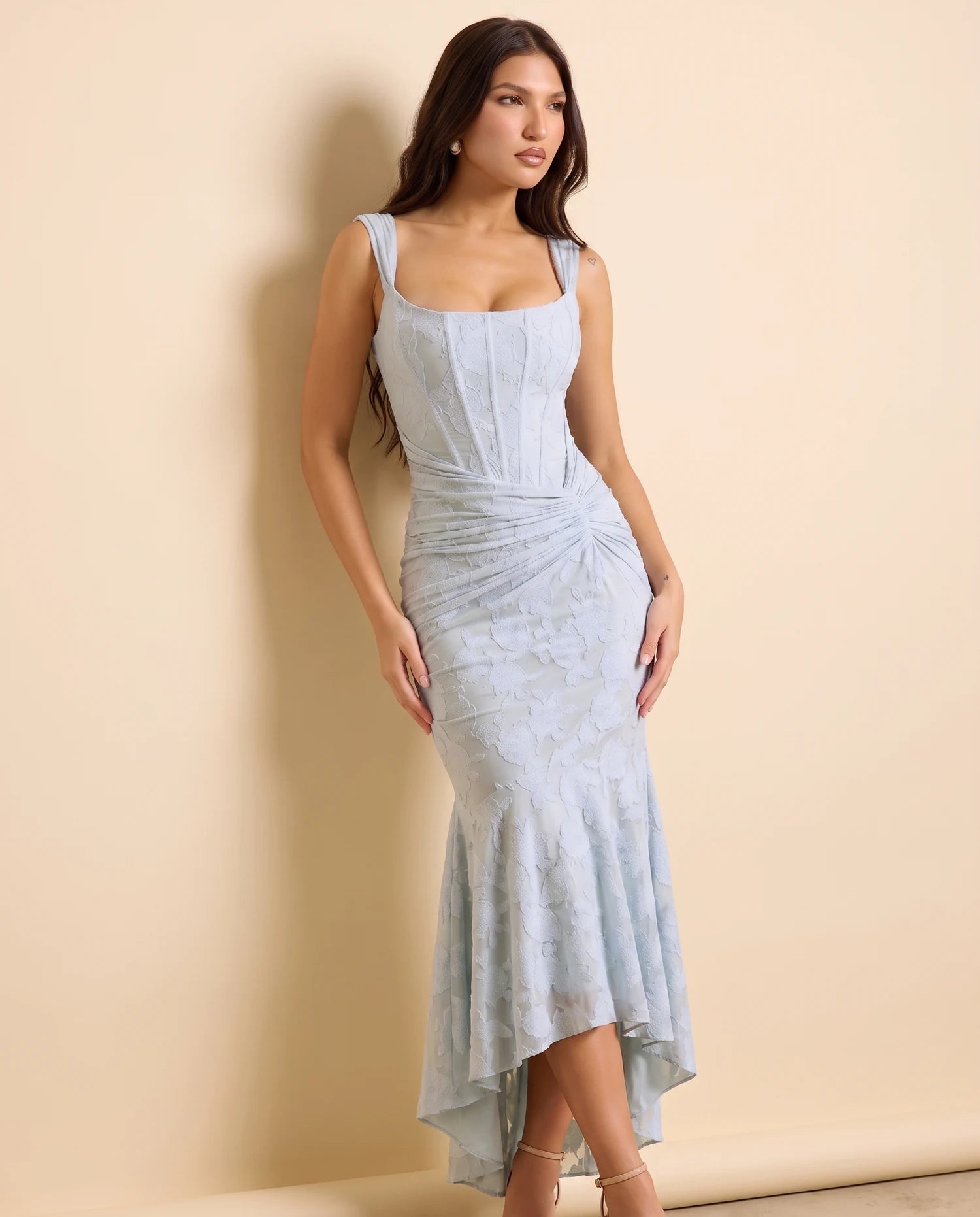 Selvia Lace Mermaid Dress Sky Blue 02-wall