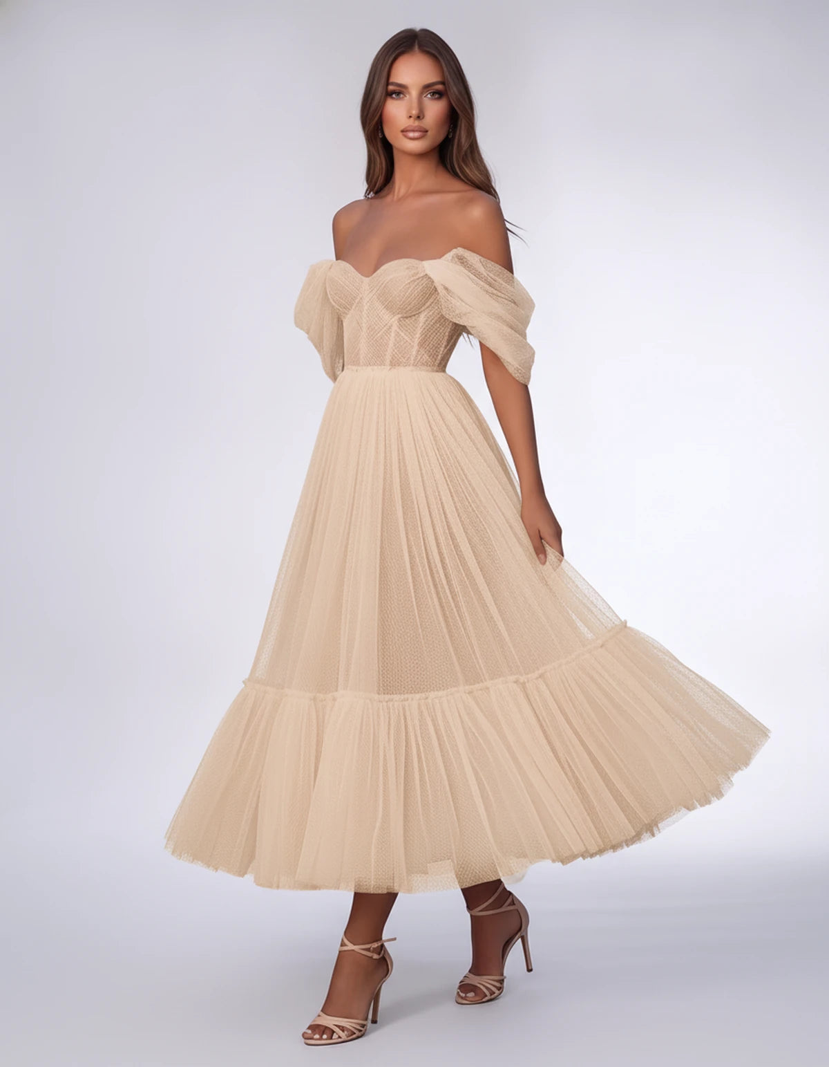 Severine Midi Dresses — Champagne | SKU: SD-31681-champagne-2,SD-31681-champagne-4,SD-31681-champagne-6,SD-31681-champagne-8,SD-31681-champagne-10,SD-31681-champagne-12,SD-31681-champagne-14,SD-31681-champagne-16,SD-31681-champagne-16W,SD-31681-champagne-18W,SD-31681-champagne-20W,SD-31681-champagne-22W