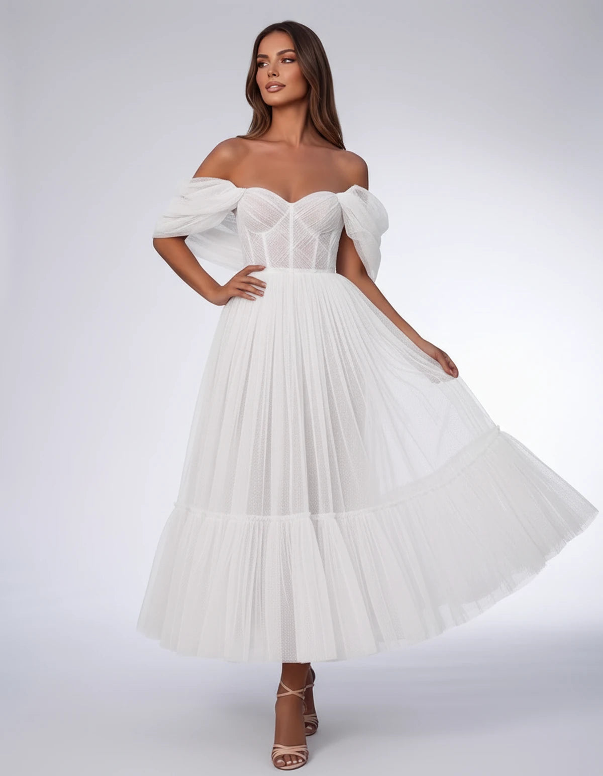 Severine Midi Dresses — White | SKU: SD-31681-white-2,SD-31681-white-4,SD-31681-white-6,SD-31681-white-8,SD-31681-white-10,SD-31681-white-12,SD-31681-white-14,SD-31681-white-16,SD-31681-white-16W,SD-31681-white-18W,SD-31681-white-20W,SD-31681-white-22W