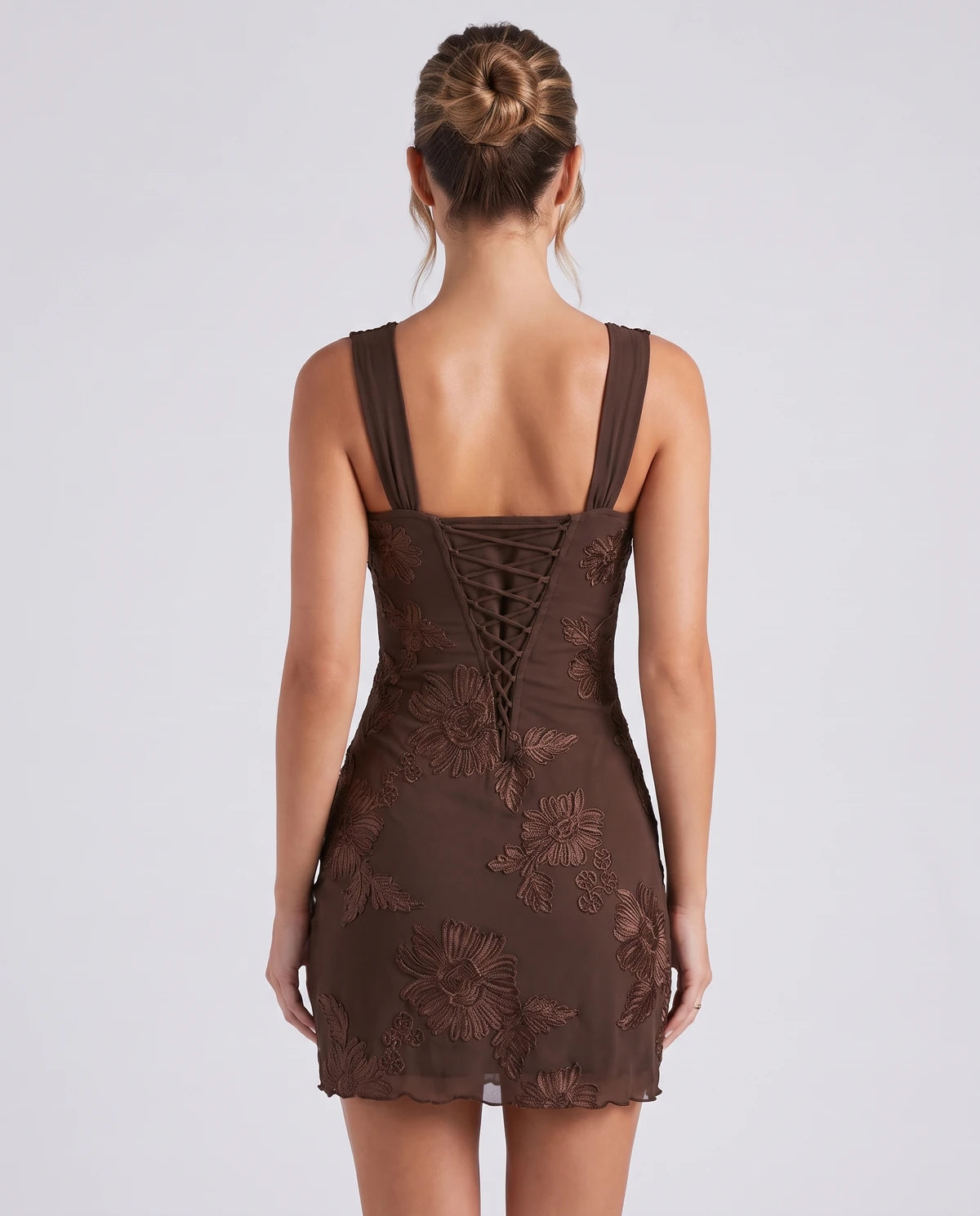 Sibylla Mini Dress — Coffee | SKU: SD-55404-coffee-2,SD-55404-coffee-4,SD-55404-coffee-6,SD-55404-coffee-8,SD-55404-coffee-10,SD-55404-coffee-12,SD-55404-coffee-14,SD-55404-coffee-16,SD-55404-coffee-16W,SD-55404-coffee-18W,SD-55404-coffee-20W,SD-55404-coffee-22W