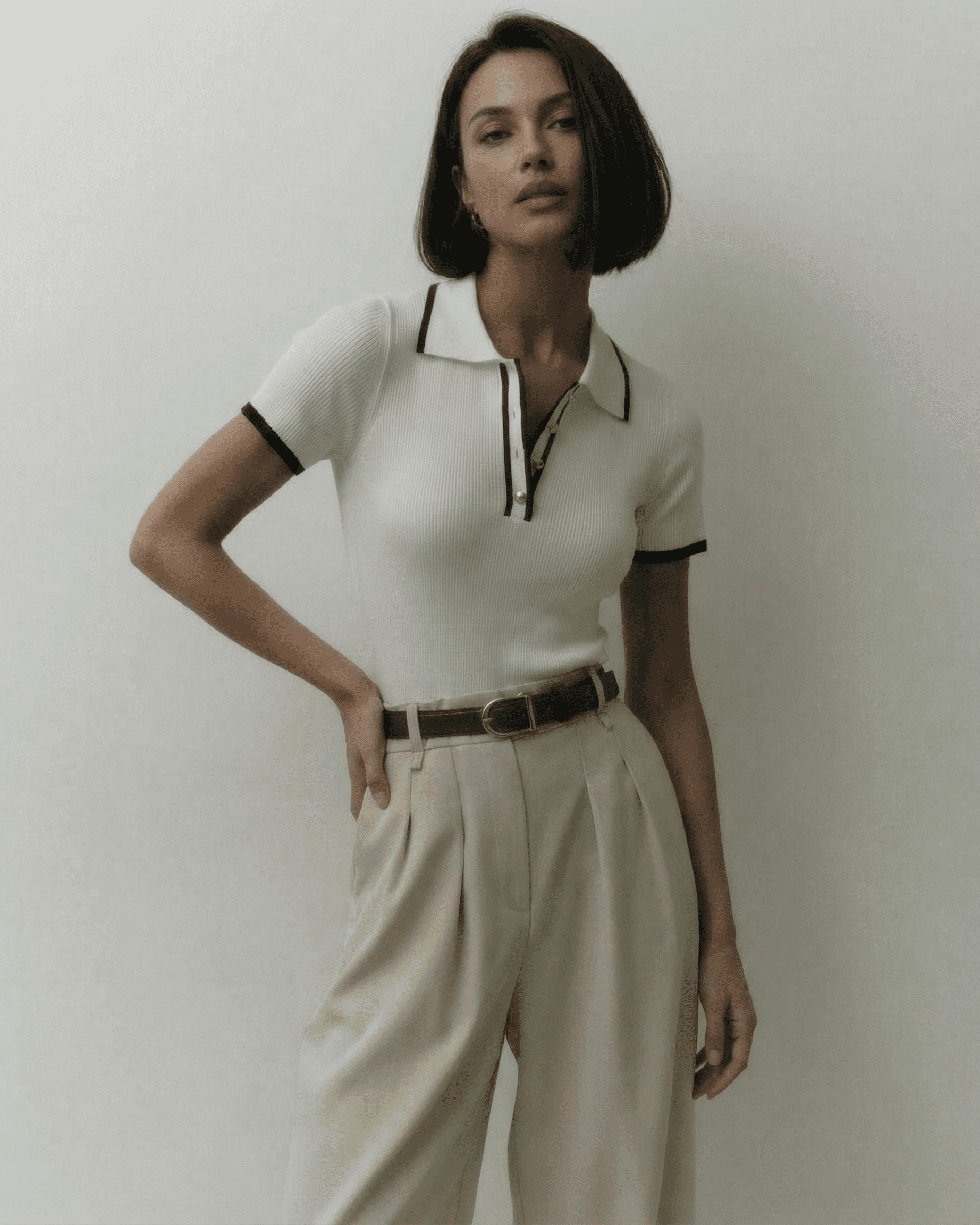 Siena Polo Shirt by SLIMONA - Women's refined slim fit polo with modern contrast detail.