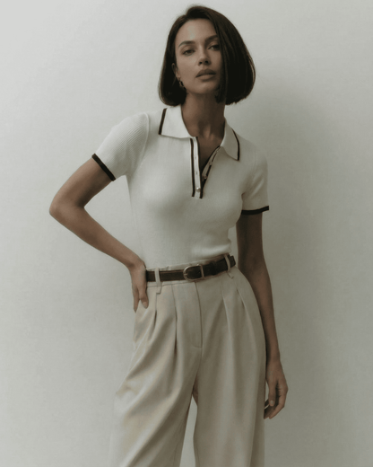 Siena Polo Shirt by SLIMONA - Women's refined slim fit polo with modern contrast detail.
