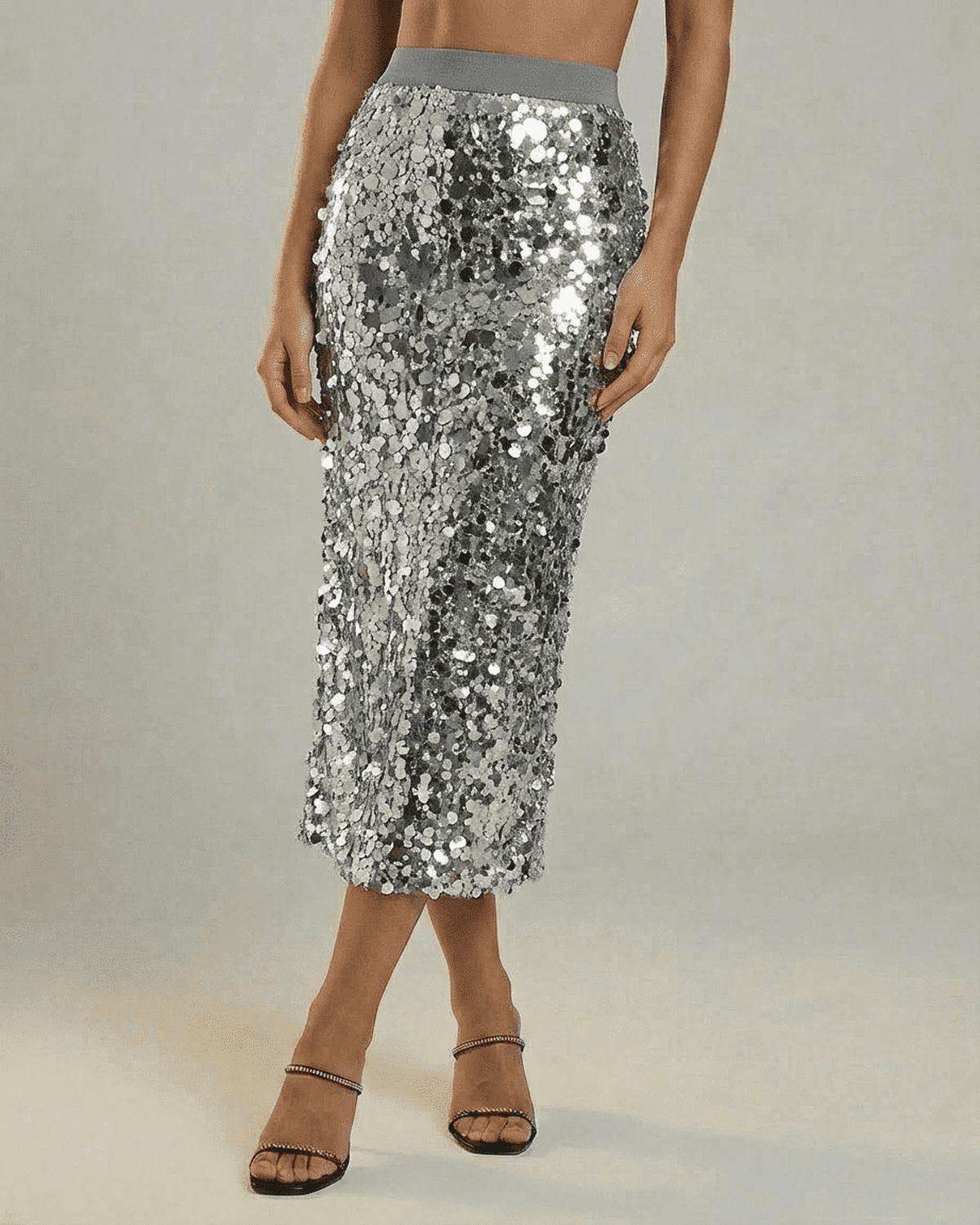 Silvara Midi Skirt – Sequin high waist bodycon midi skirt by SLIMONA, featuring understated elegance and a sleek silhouette.