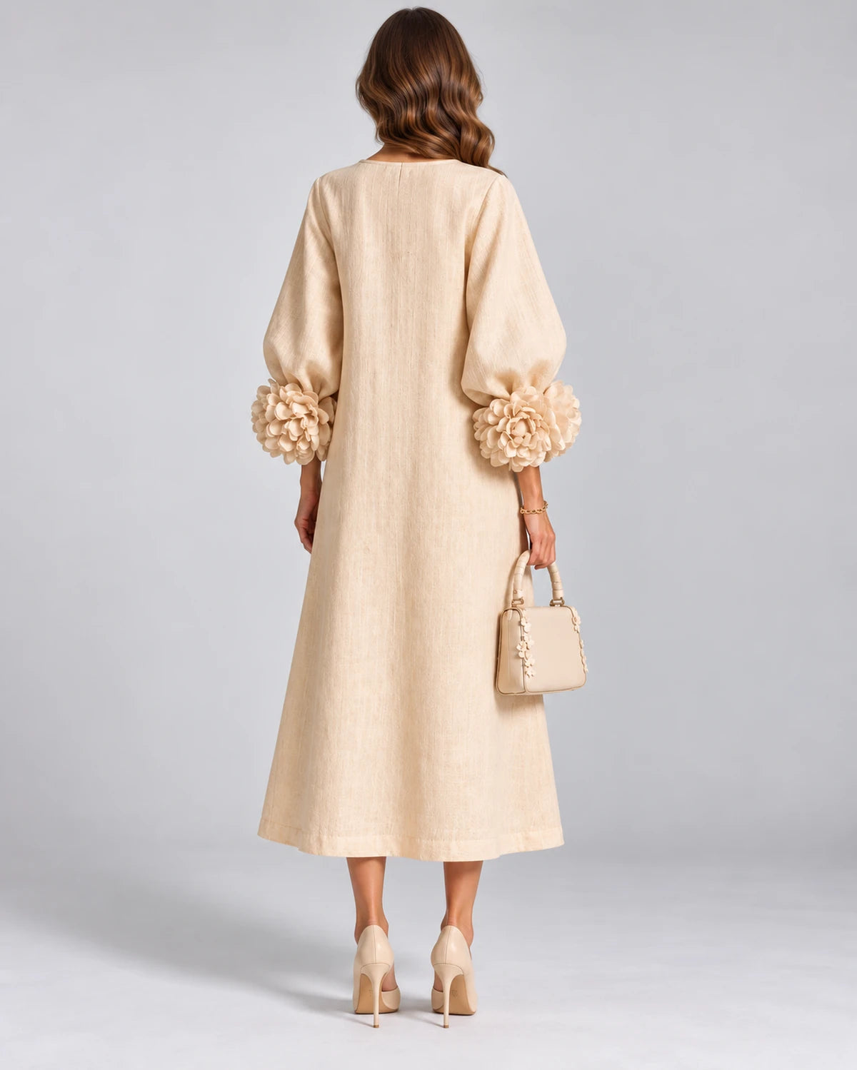 Sirena Midi Dresses — Apricot color | SKU: SD-34033-apricotcolor-XS,SD-34033-apricotcolor-S,SD-34033-apricotcolor-M,SD-34033-apricotcolor-L,SD-34033-apricotcolor-XL,SD-34033-apricotcolor-2XL