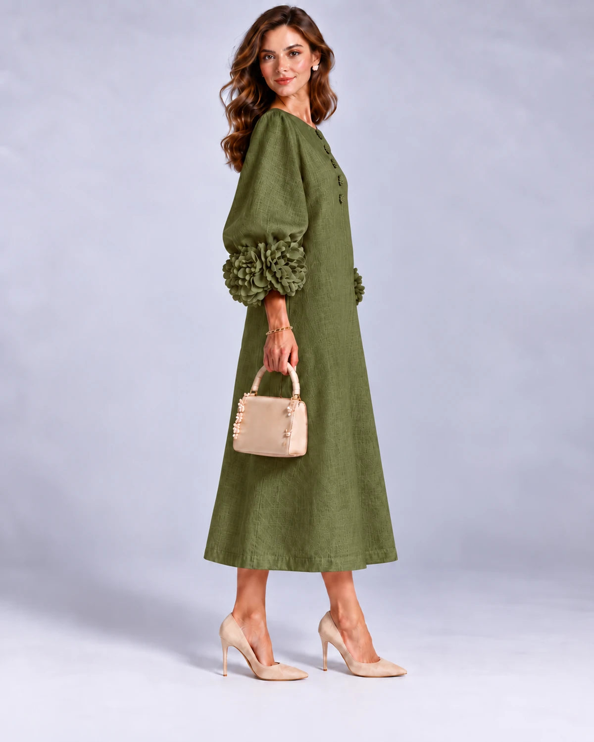 Sirena Midi Dresses — Green | SKU: SD-34033-green-XS,SD-34033-green-S,SD-34033-green-M,SD-34033-green-L,SD-34033-green-XL,SD-34033-green-2XL