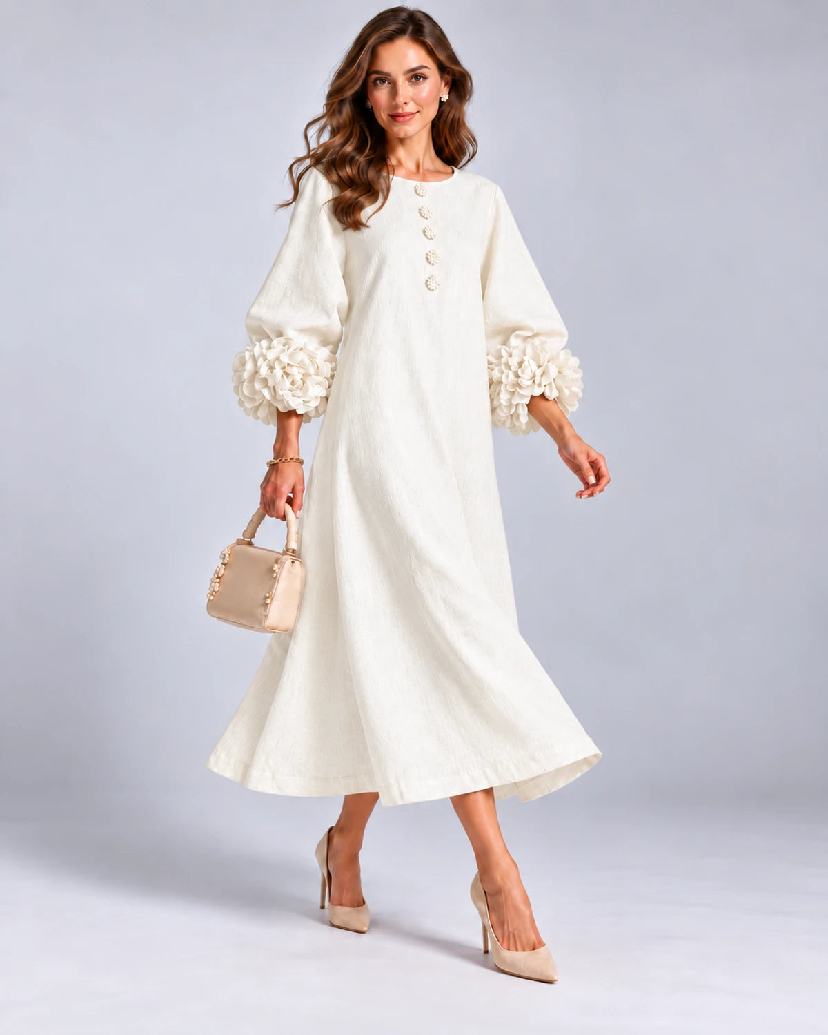 Sirena Midi Dresses — White | SKU: SD-34033-white-XS,SD-34033-white-S,SD-34033-white-M,SD-34033-white-L,SD-34033-white-XL,SD-34033-white-2XL