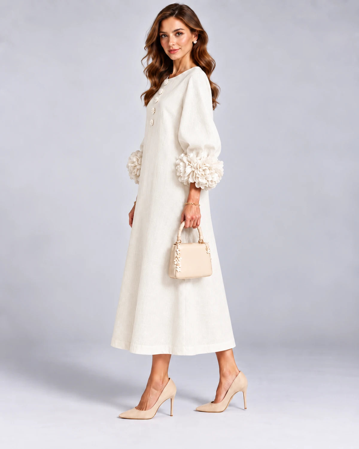Sirena Midi Dresses — White | SKU: SD-34033-white-XS,SD-34033-white-S,SD-34033-white-M,SD-34033-white-L,SD-34033-white-XL,SD-34033-white-2XL