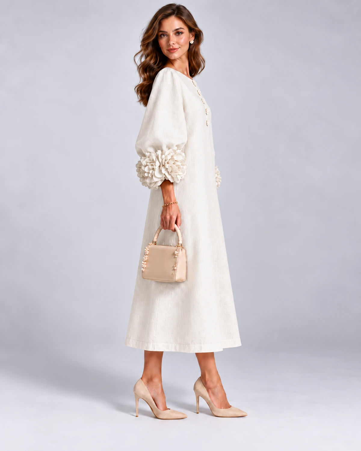 Sirena Midi Dresses — White | SKU: SD-34033-white-XS,SD-34033-white-S,SD-34033-white-M,SD-34033-white-L,SD-34033-white-XL,SD-34033-white-2XL