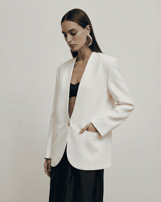 Alba Blazer by SLIMONA, fitted women's blazer with a deep V-neckline and structured shoulders.
