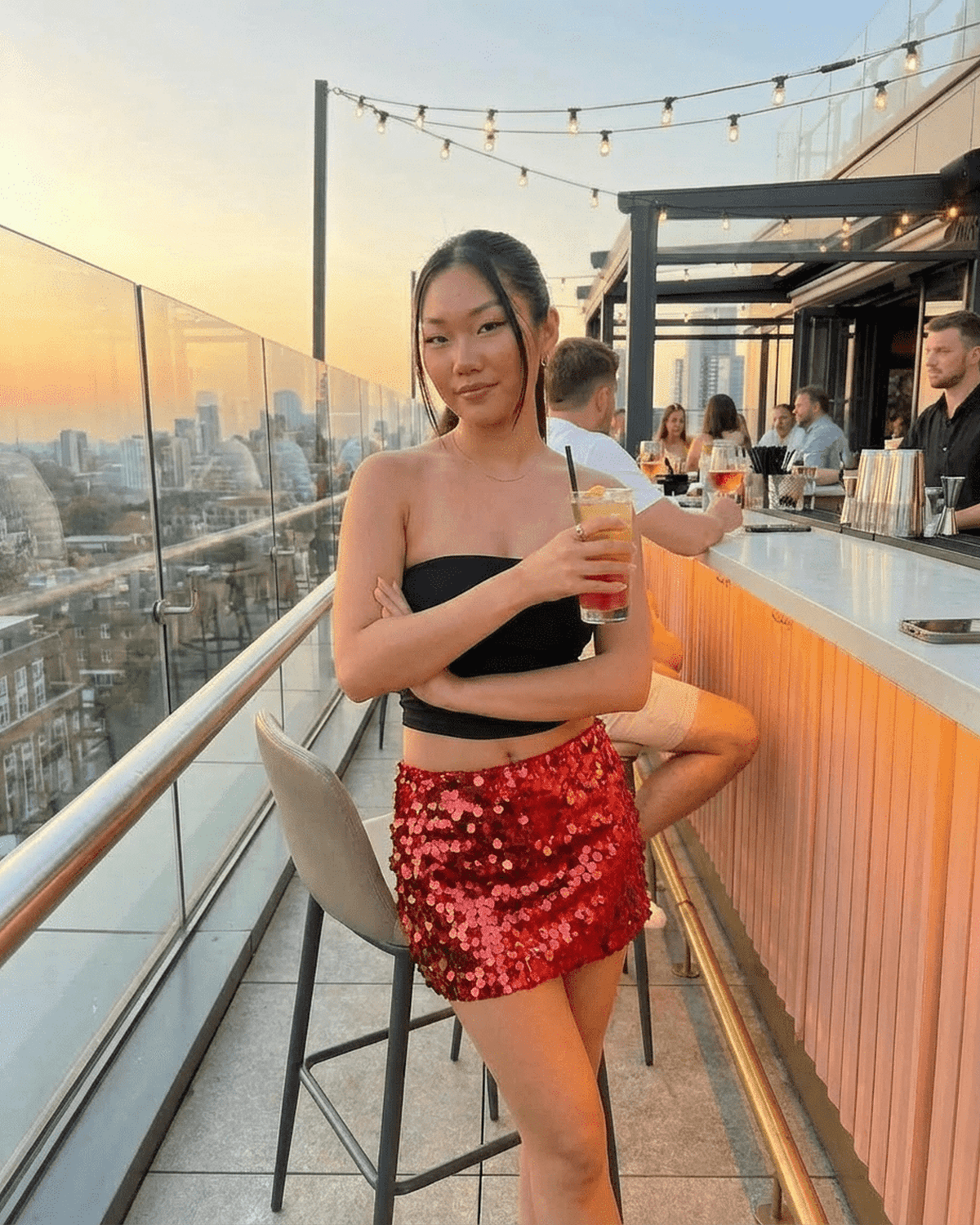 Flamenco Mini Skirt by SLIMONA, red sequin A-line bodycon mini skirt perfect for evening events and standout looks.