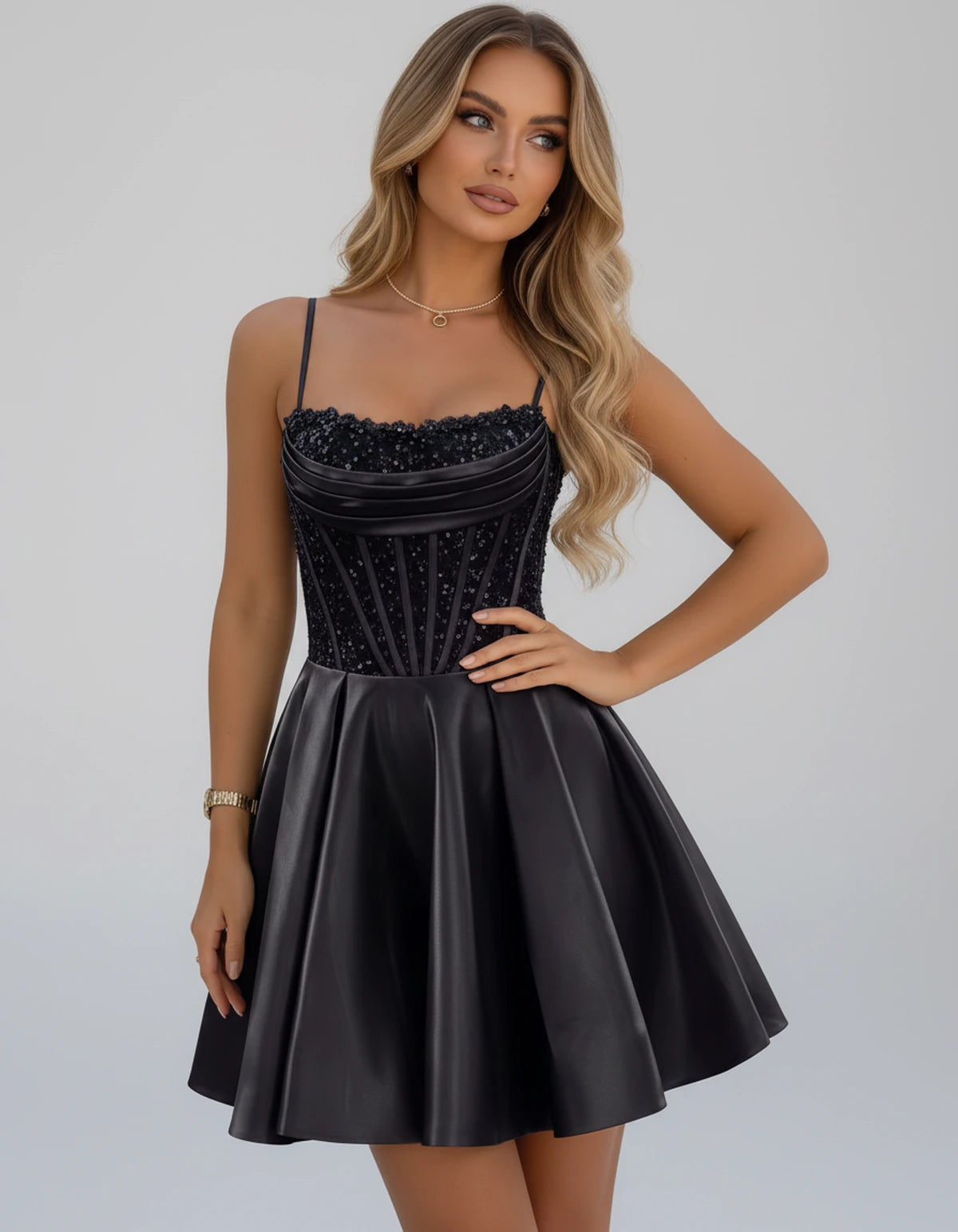 Sorbonne Mini Dress — Black | SKU: SD-93312-black-2,SD-93312-black-4,SD-93312-black-6,SD-93312-black-8,SD-93312-black-10,SD-93312-black-12,SD-93312-black-14,SD-93312-black-16,SD-93312-black-16W,SD-93312-black-18W,SD-93312-black-20W,SD-93312-black-22W