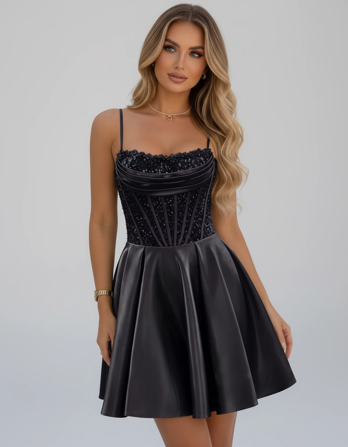Sorbonne Mini Dress — Black | SKU: SD-93312-black-2,SD-93312-black-4,SD-93312-black-6,SD-93312-black-8,SD-93312-black-10,SD-93312-black-12,SD-93312-black-14,SD-93312-black-16,SD-93312-black-16W,SD-93312-black-18W,SD-93312-black-20W,SD-93312-black-22W